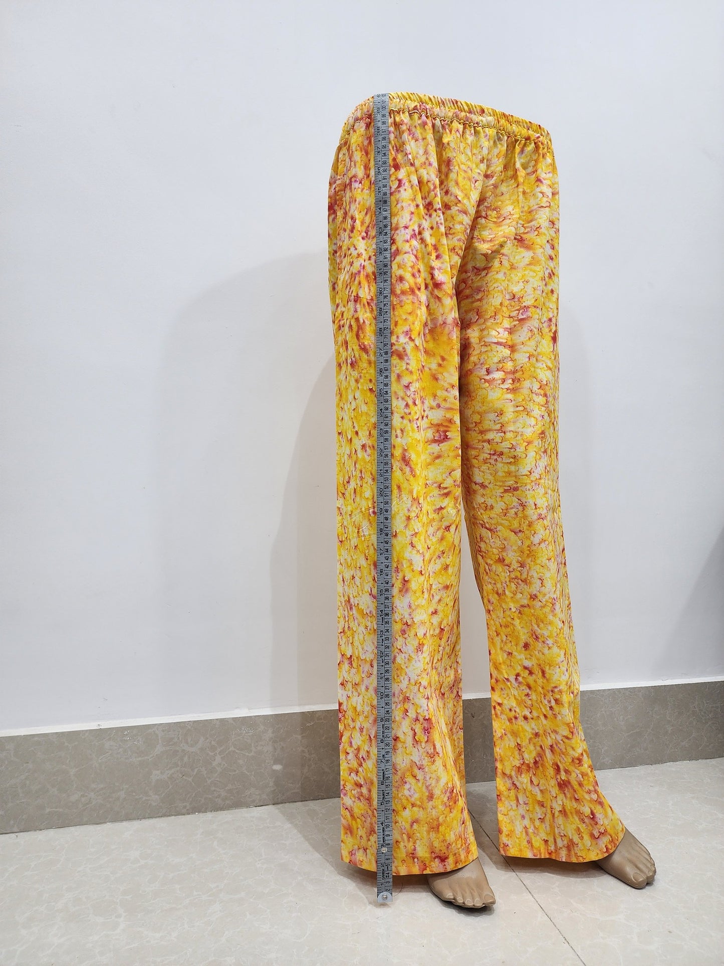 Shibori Print Yellow on Pink Cotton Palazzo