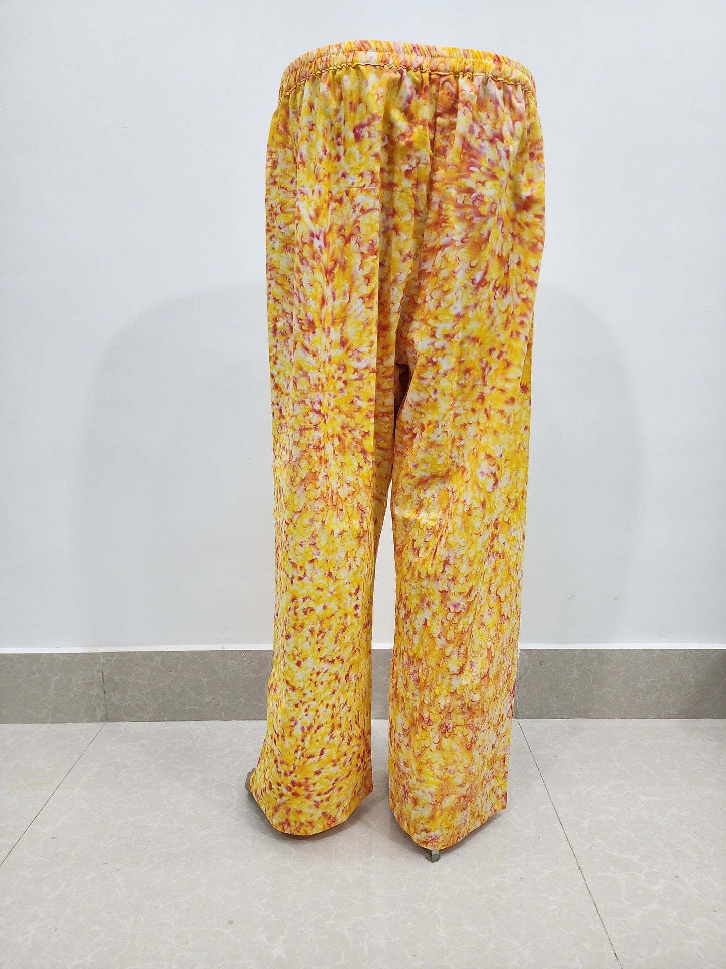 Shibori Print Yellow on Pink Cotton Palazzo