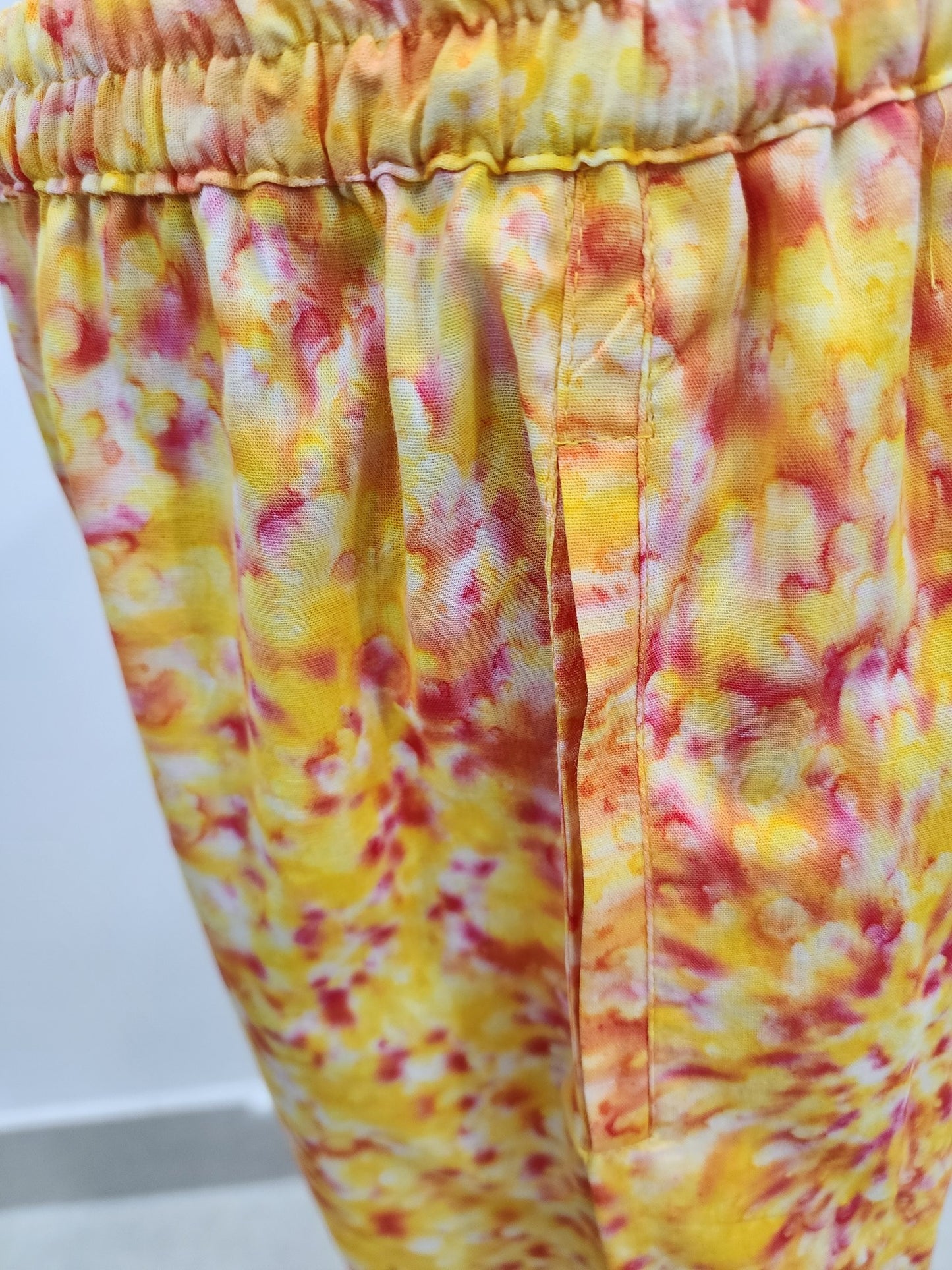 Shibori Print Yellow on Pink Cotton Palazzo