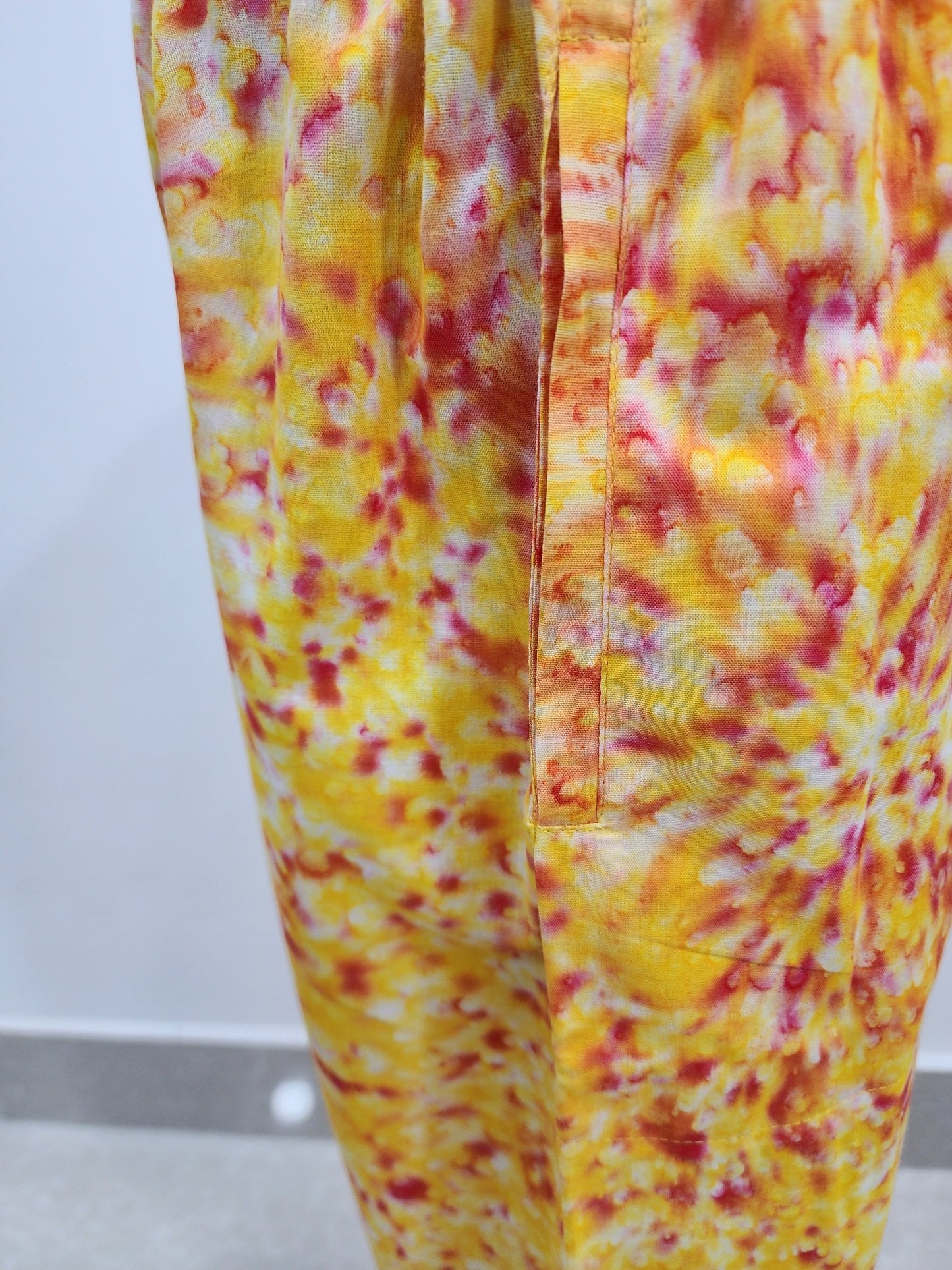 Shibori Print Yellow on Pink Cotton Palazzo