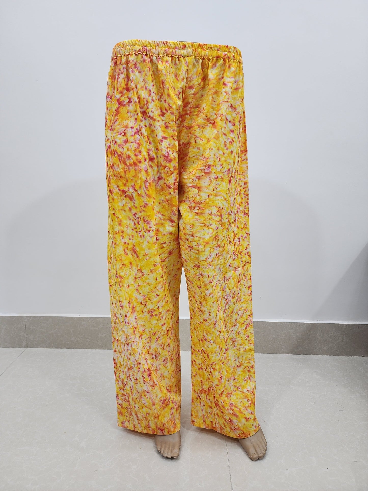 Shibori Print Yellow on Pink Cotton Palazzo