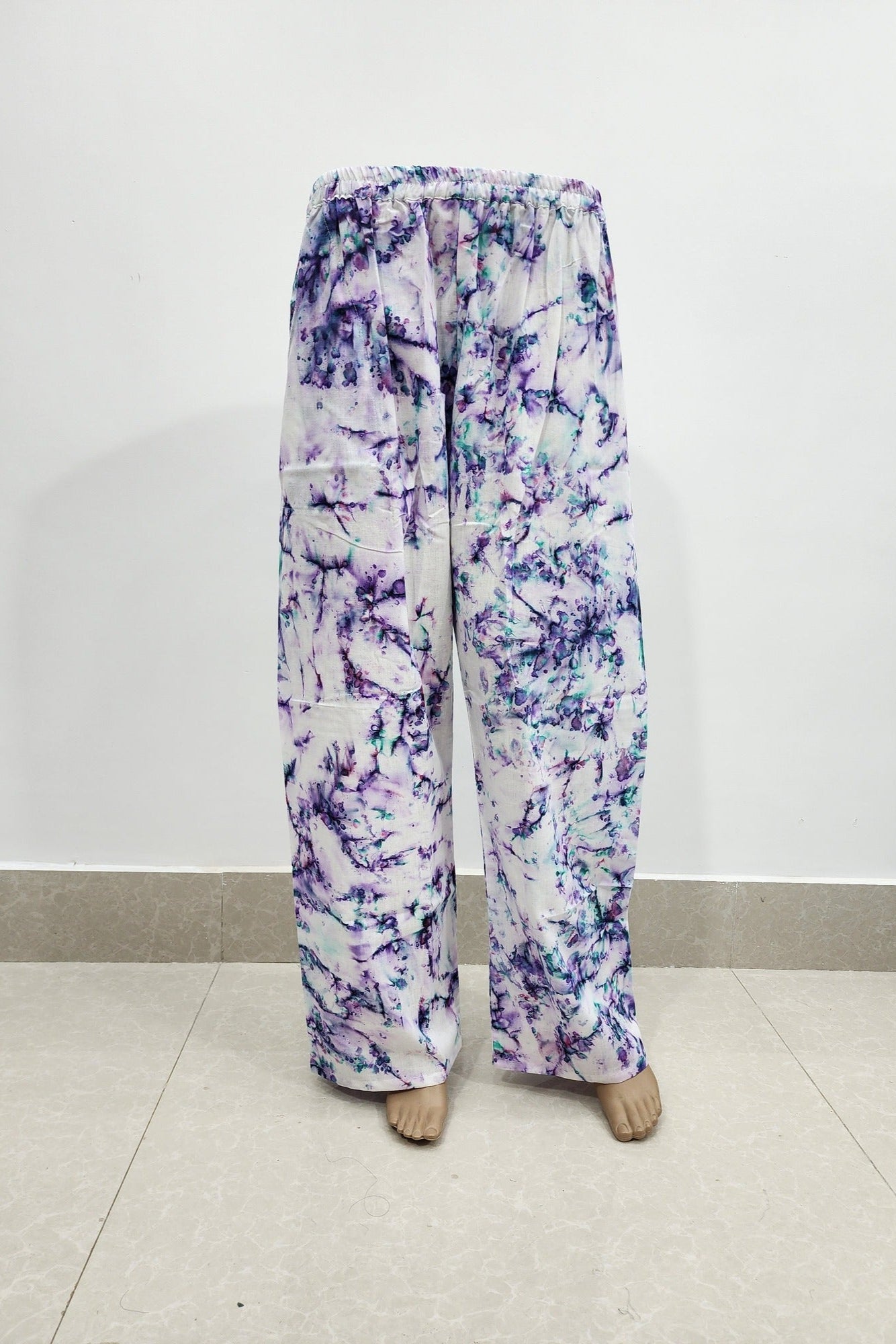Shibori Print White on Purple Blue Cotton Palazzo