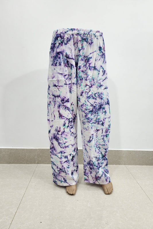 Shibori Print White on Purple Blue Cotton Palazzo