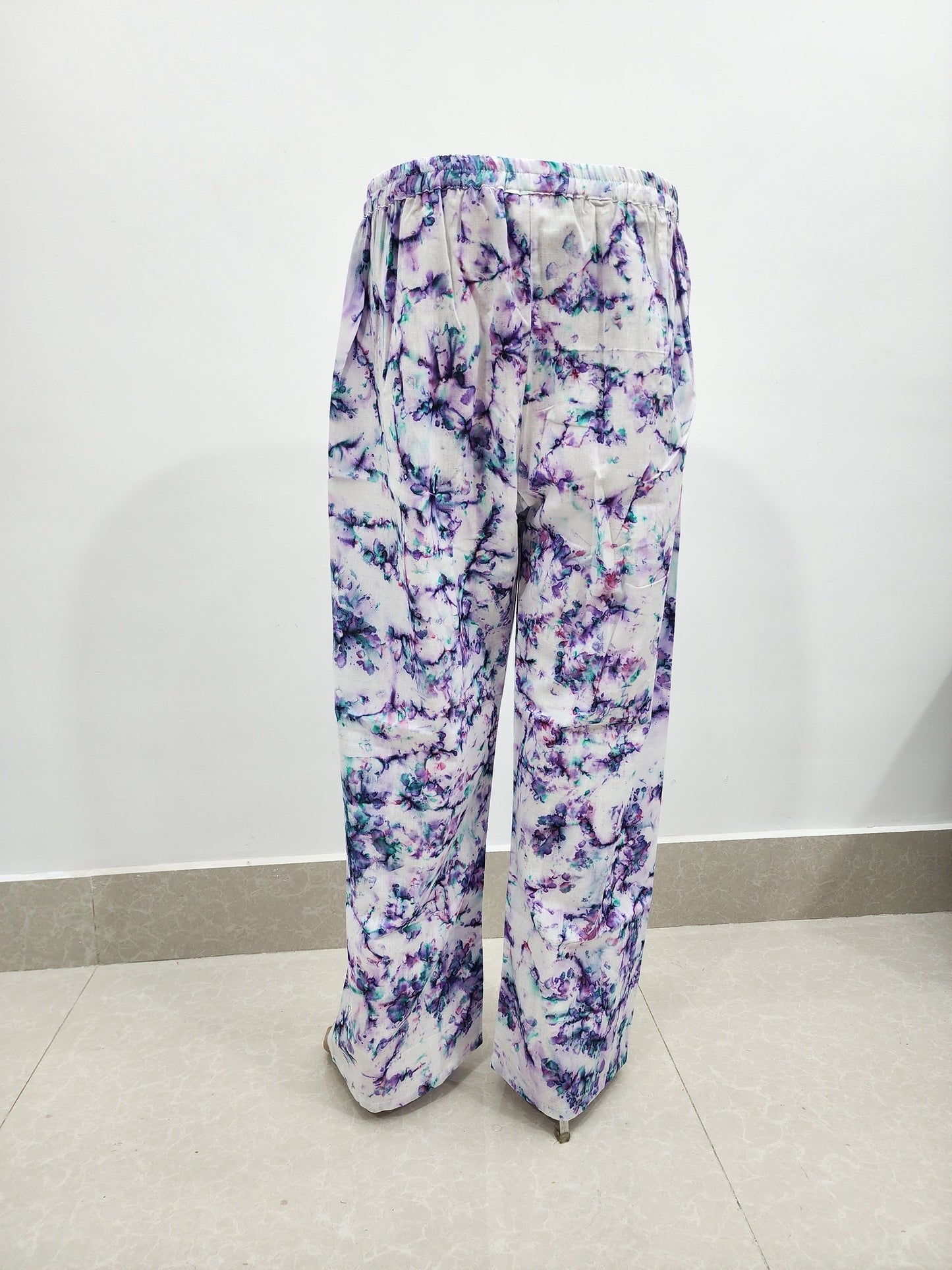 Shibori Print White on Purple Blue Cotton Palazzo