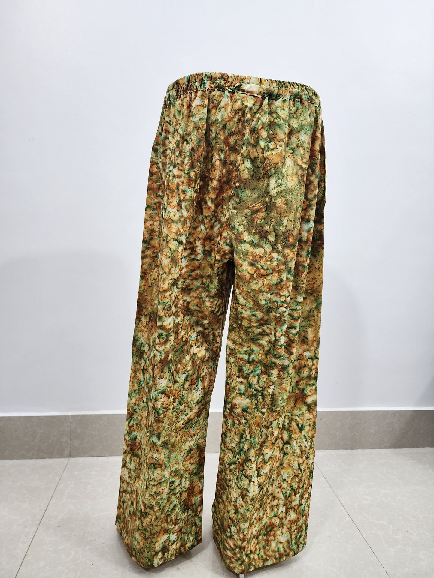 Shibori Print Mustard Yellow Green Cotton Palazzo