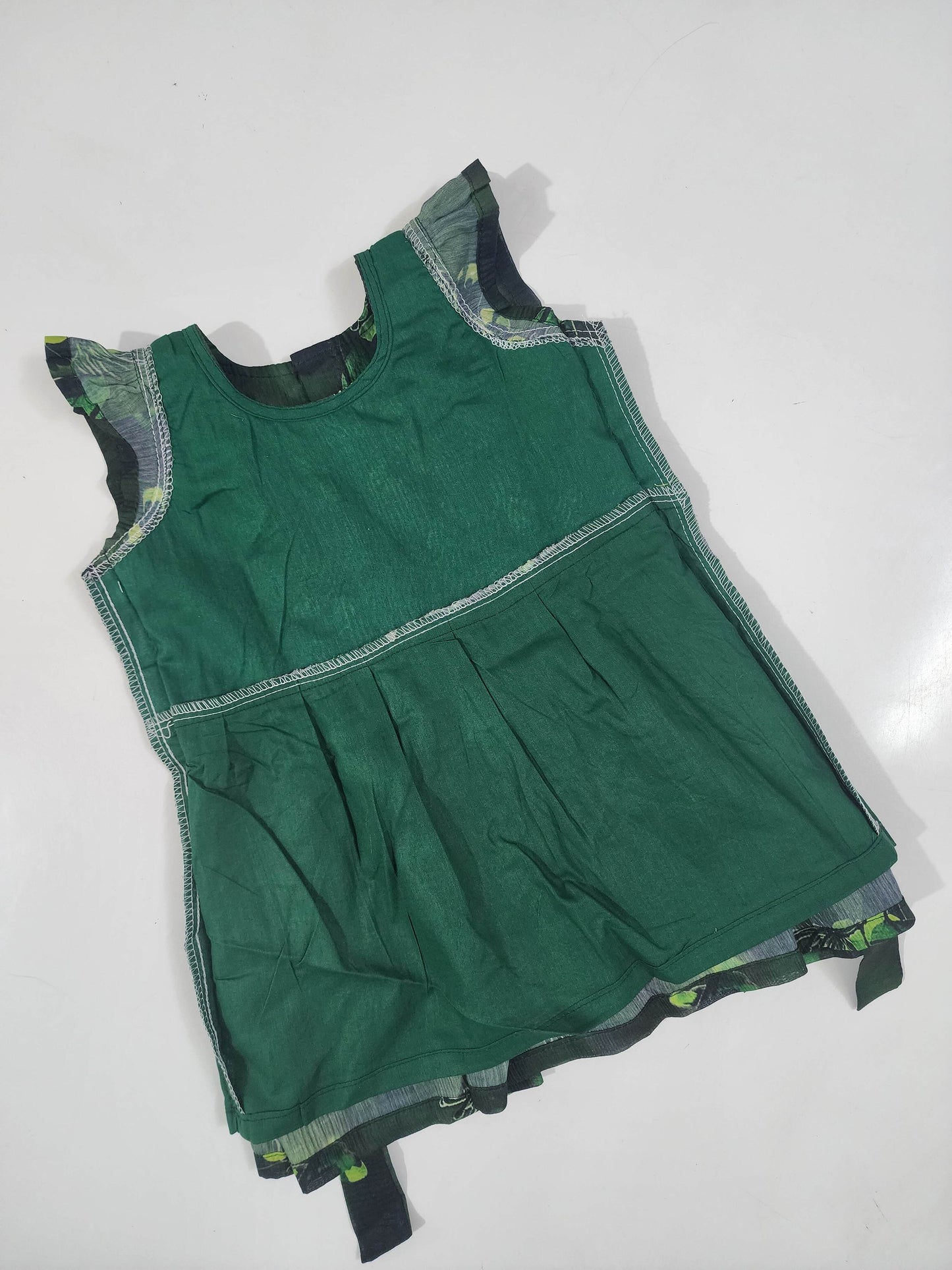 Bottle Green Floral Digital Print Kids Frock