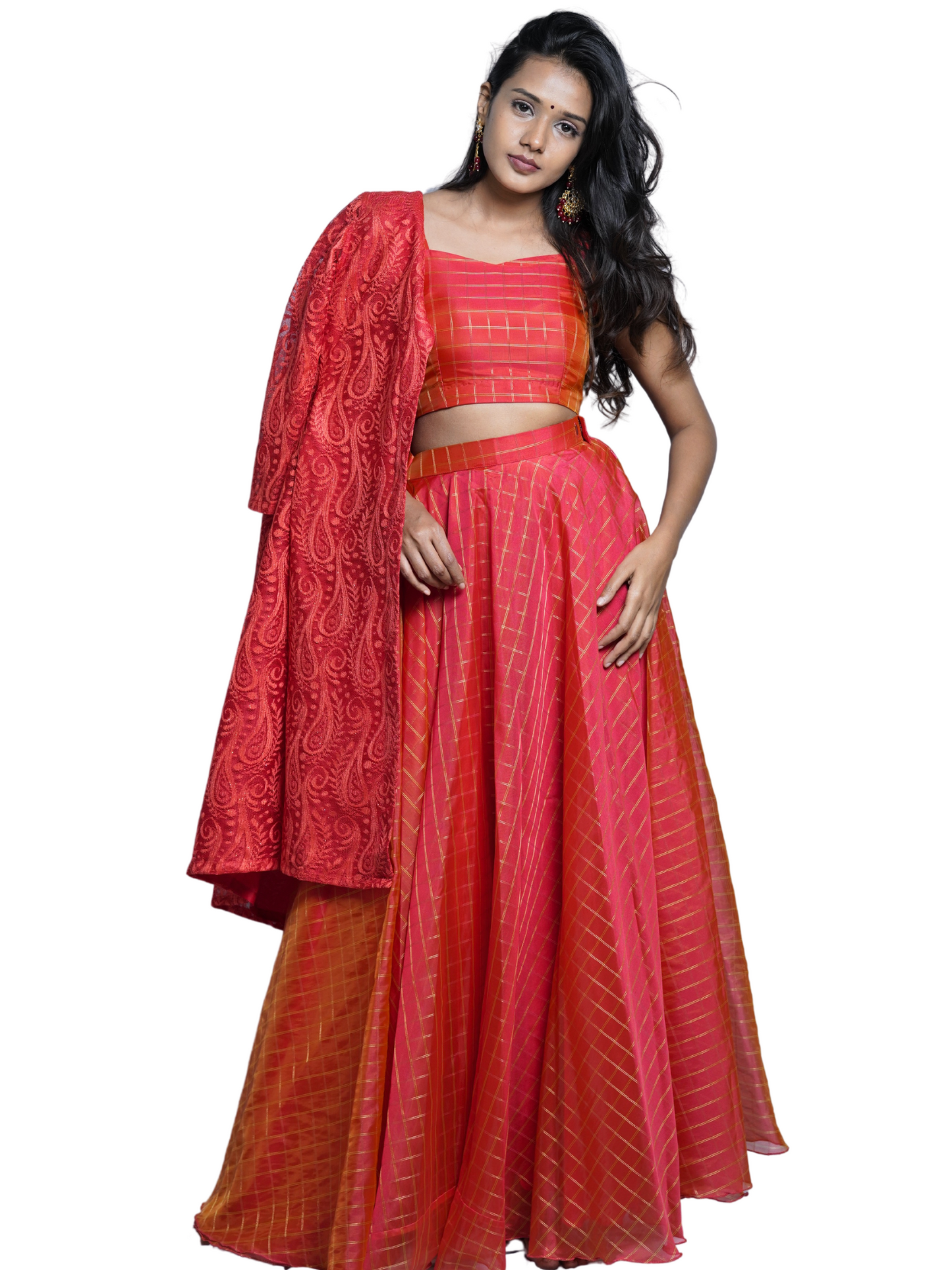 Organza Red Lahenga with designer coat