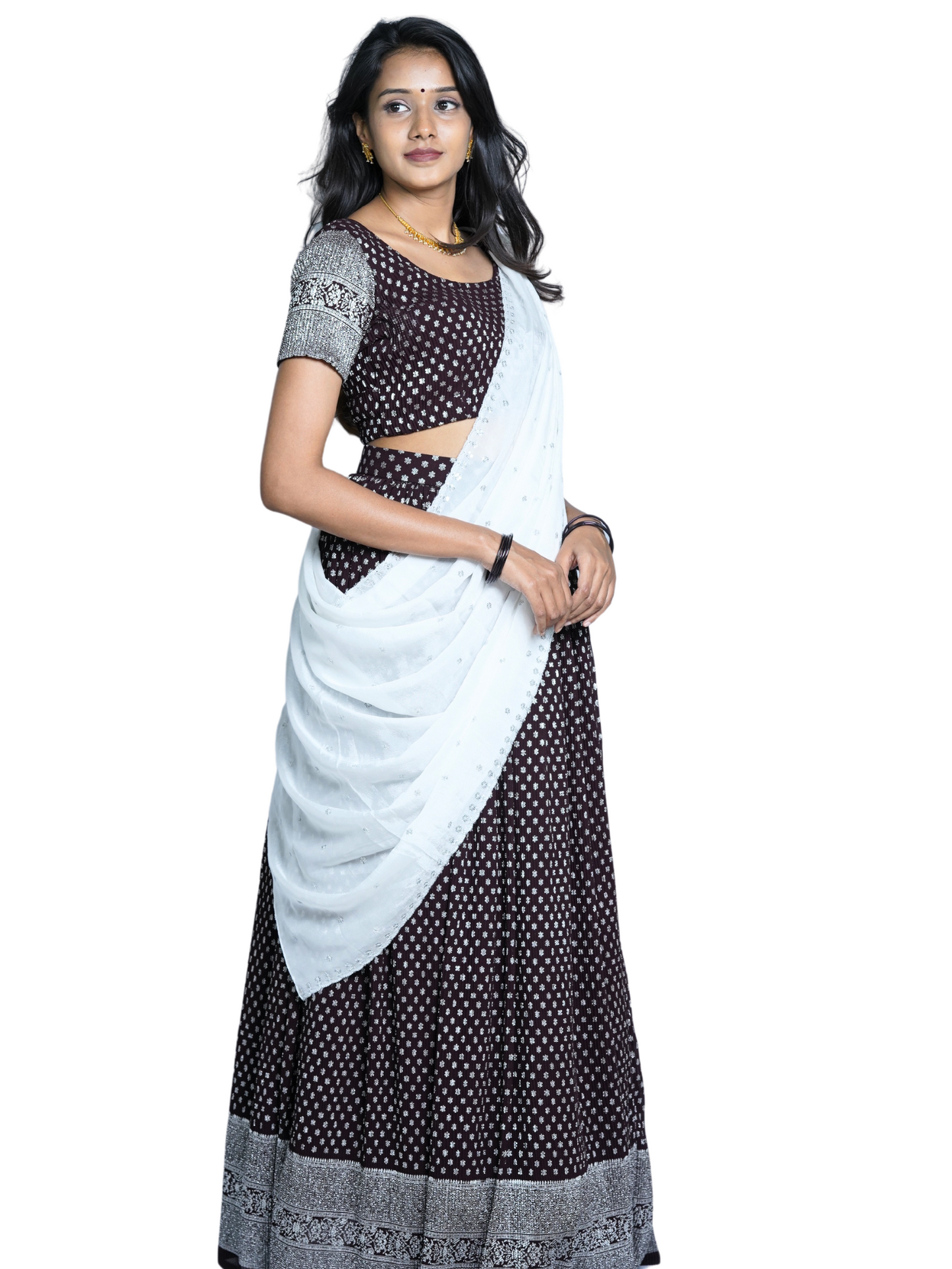 Classic Crush White Duptta Bitter Coffee Lehanga