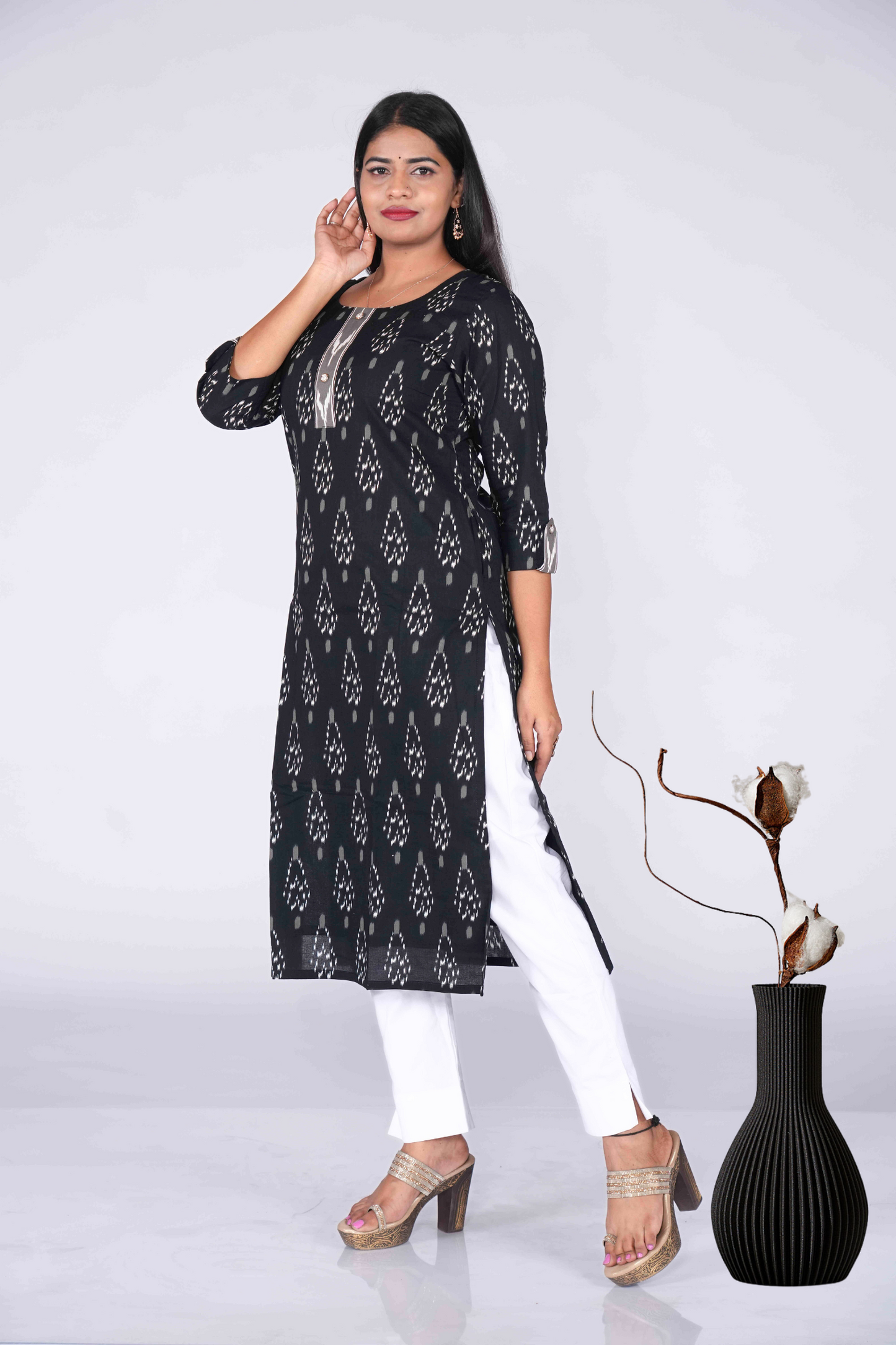 Black Ikkat Print Kurti