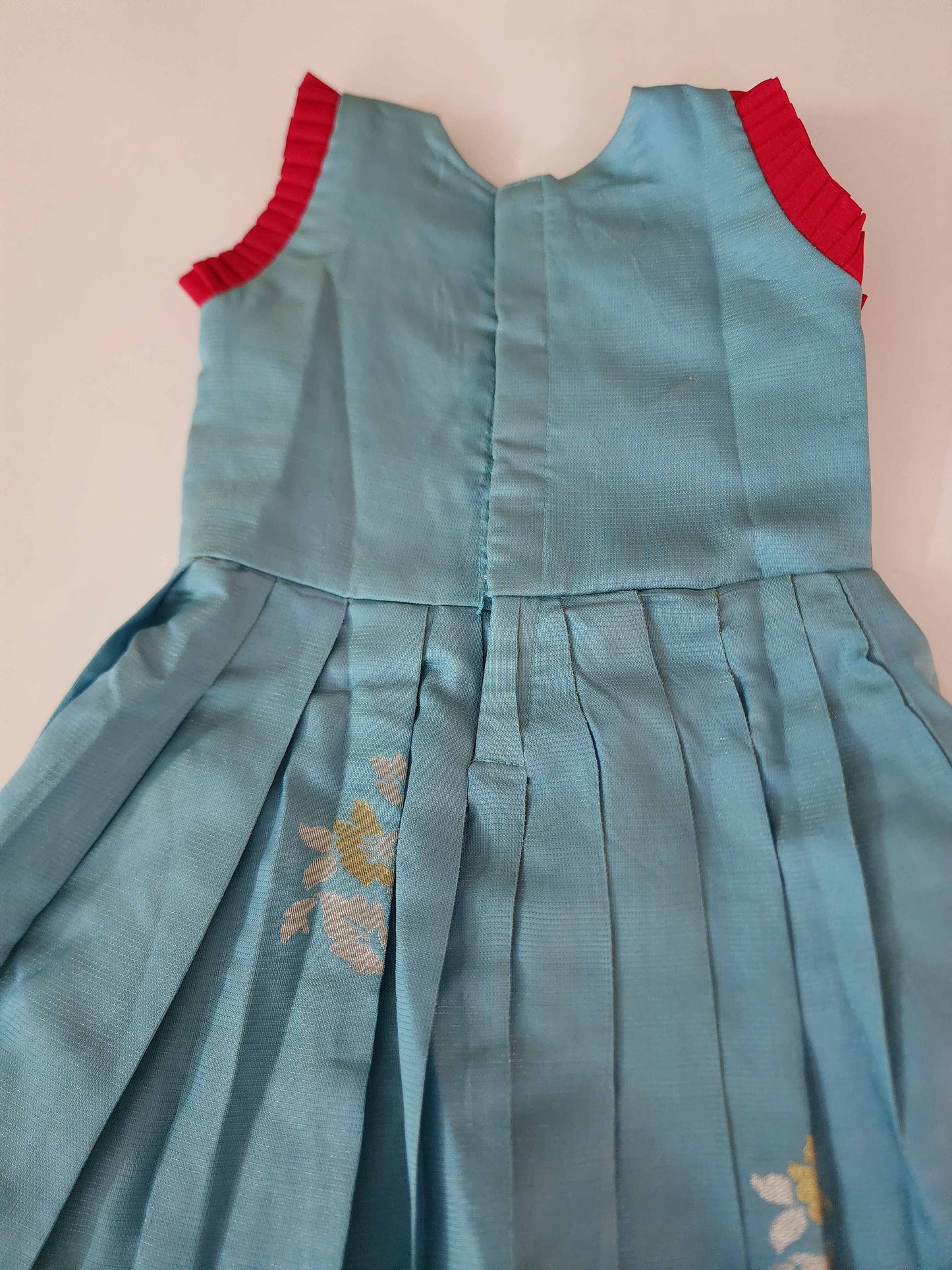 Blue Banaras Frock with Red Contrast