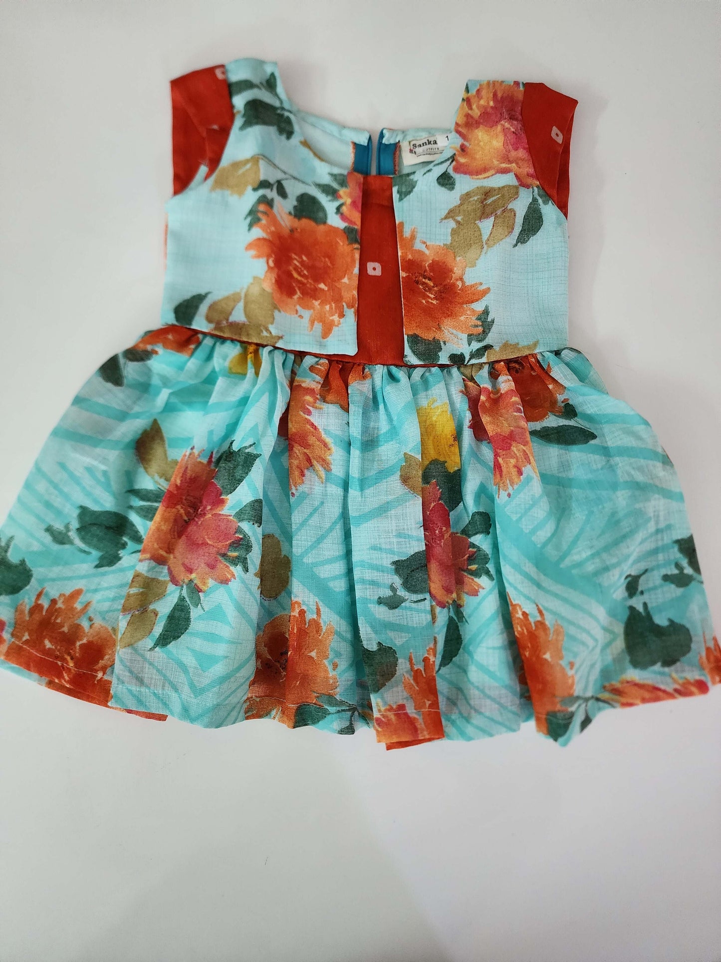 Floral Print Linen-Cotton Frock with Stylish Coat Design