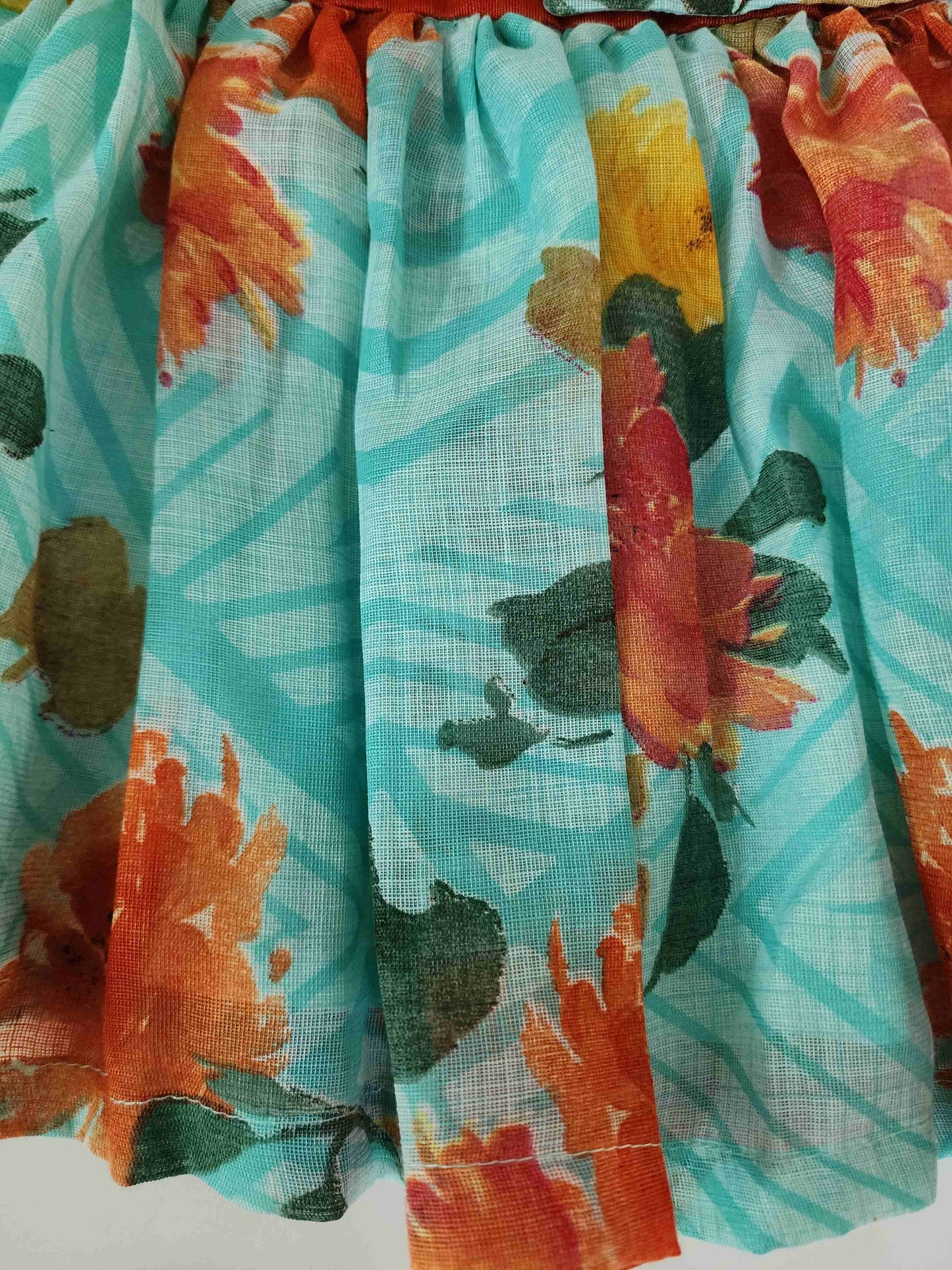 Floral Print Linen-Cotton Frock with Stylish Coat Design