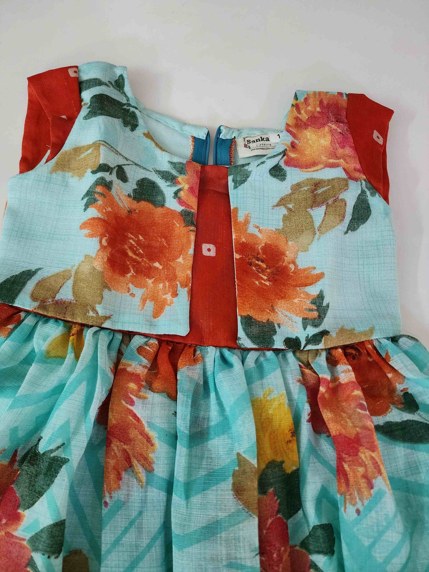Floral Print Linen-Cotton Frock with Stylish Coat Design