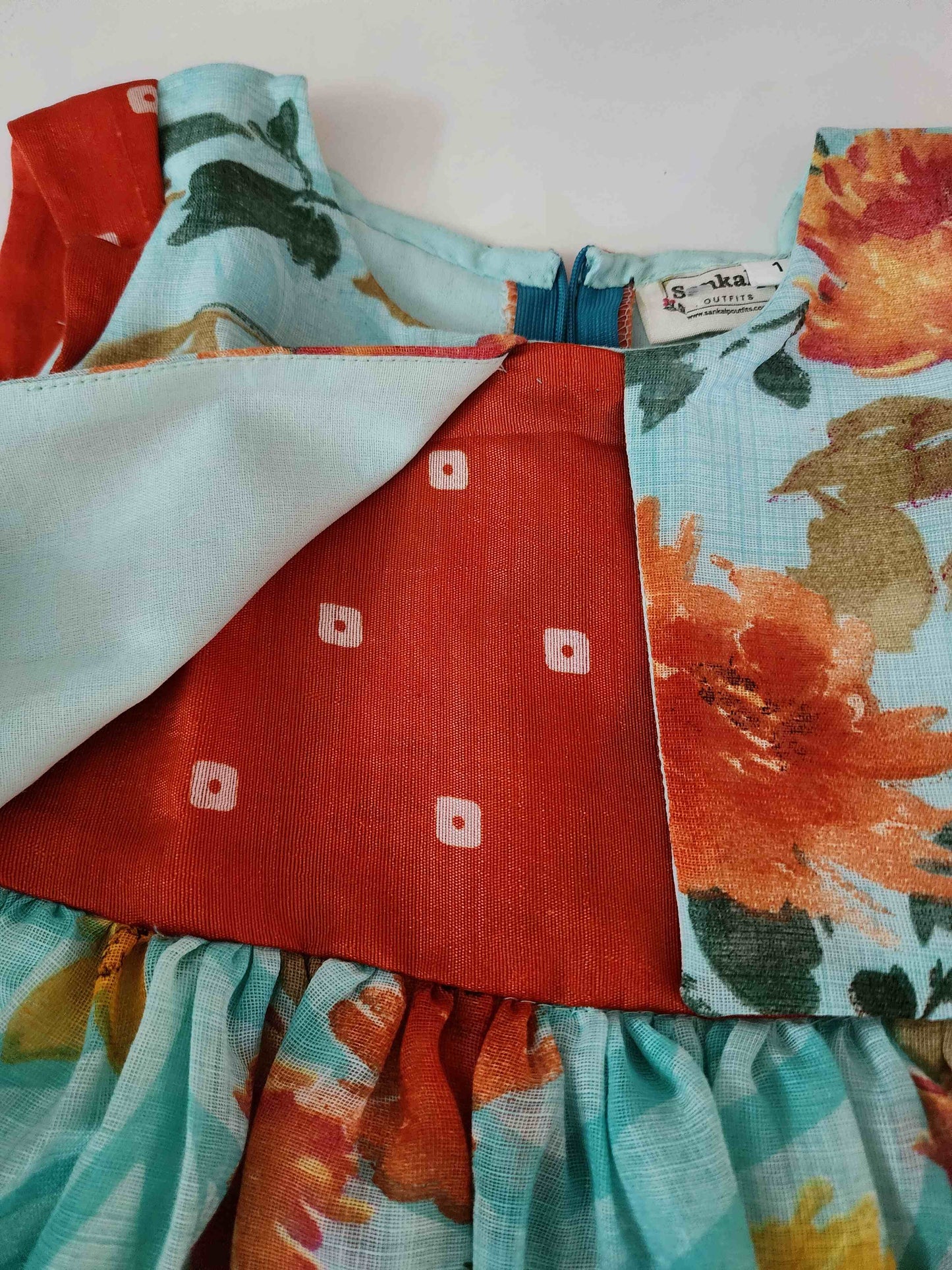Floral Print Linen-Cotton Frock with Stylish Coat Design