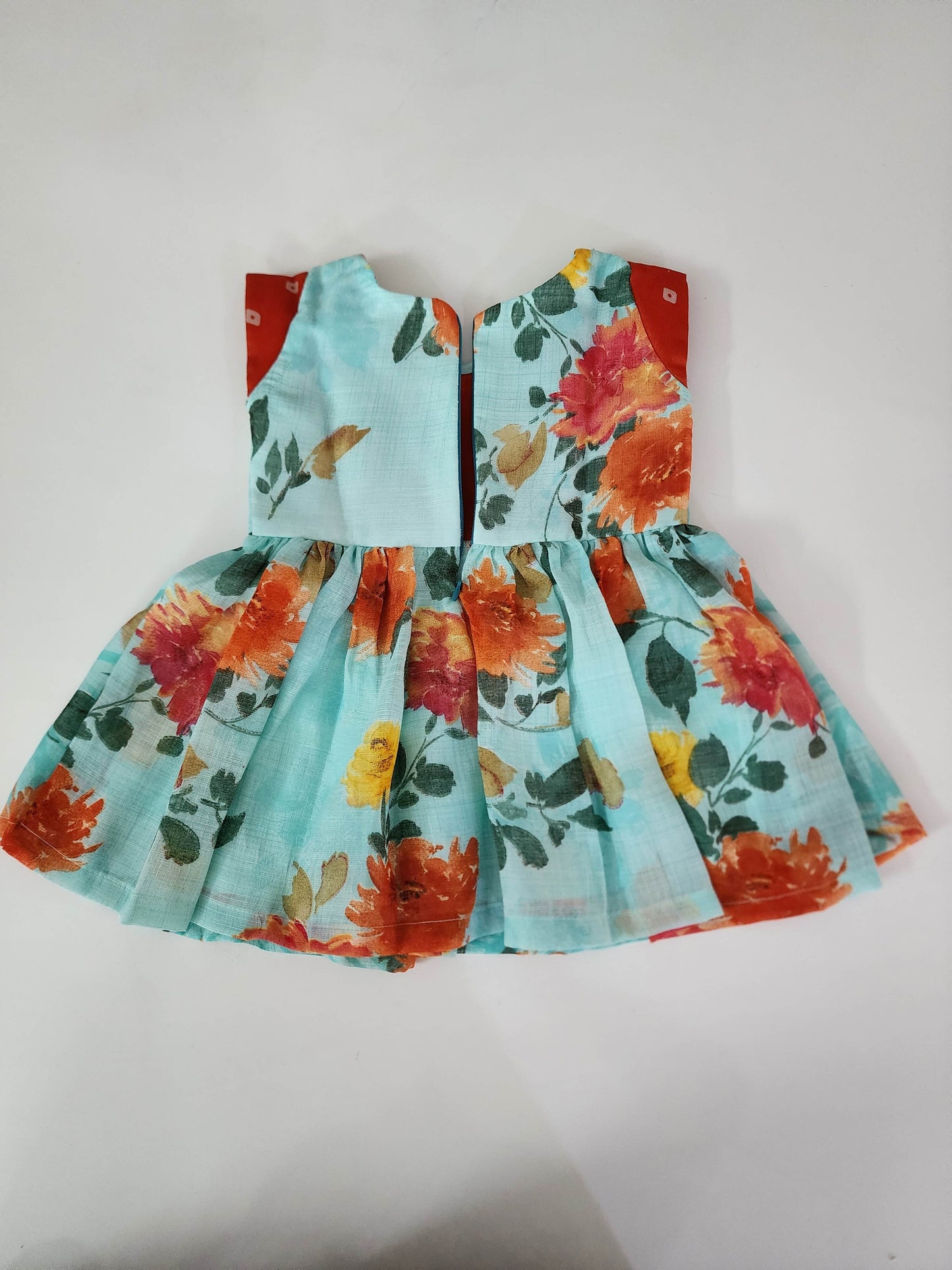 Floral Print Linen-Cotton Frock with Stylish Coat Design