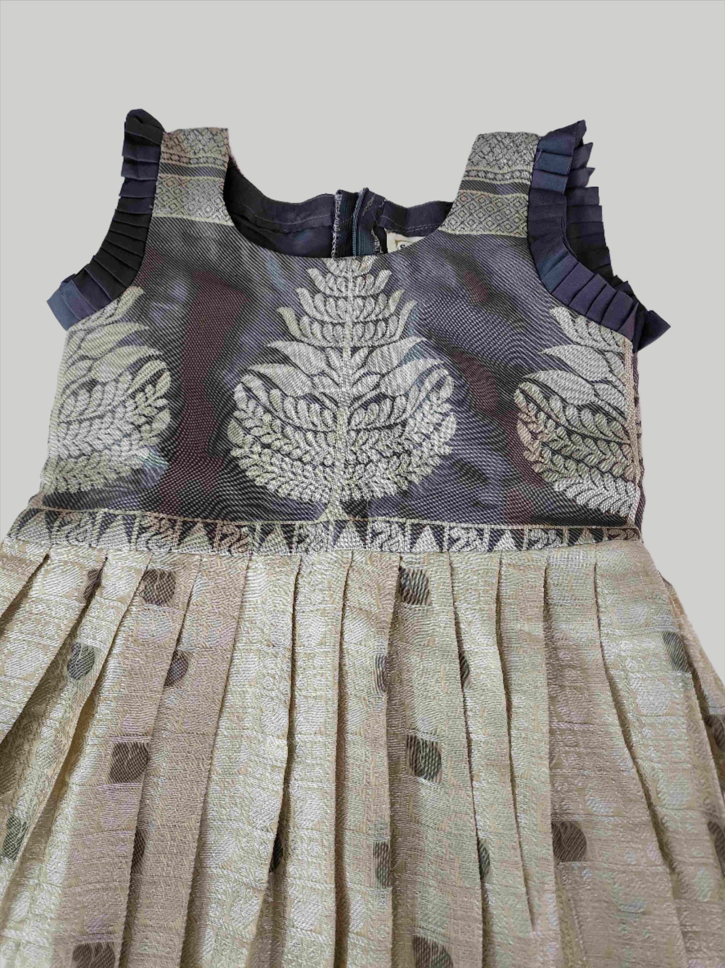 Half White Banaras Frock with Gray Contrast