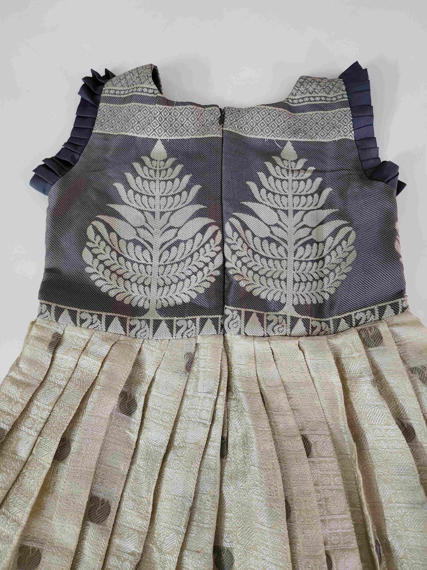 Half White Banaras Frock with Gray Contrast