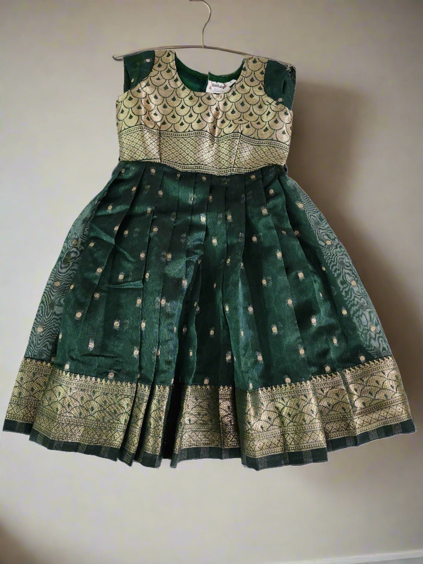 Bottle Green Organza Long Frock.