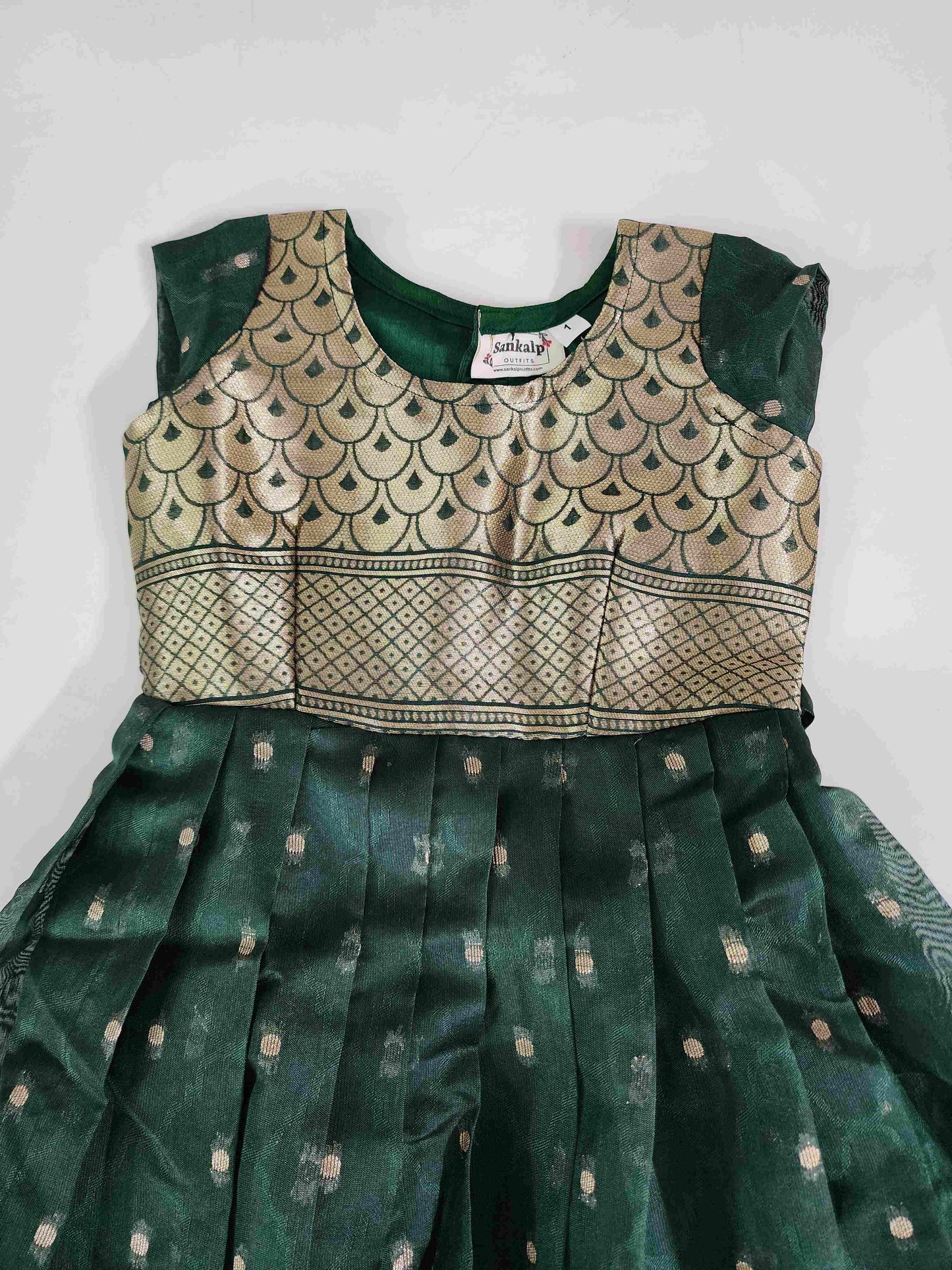 Bottle Green Organza Long Frock.