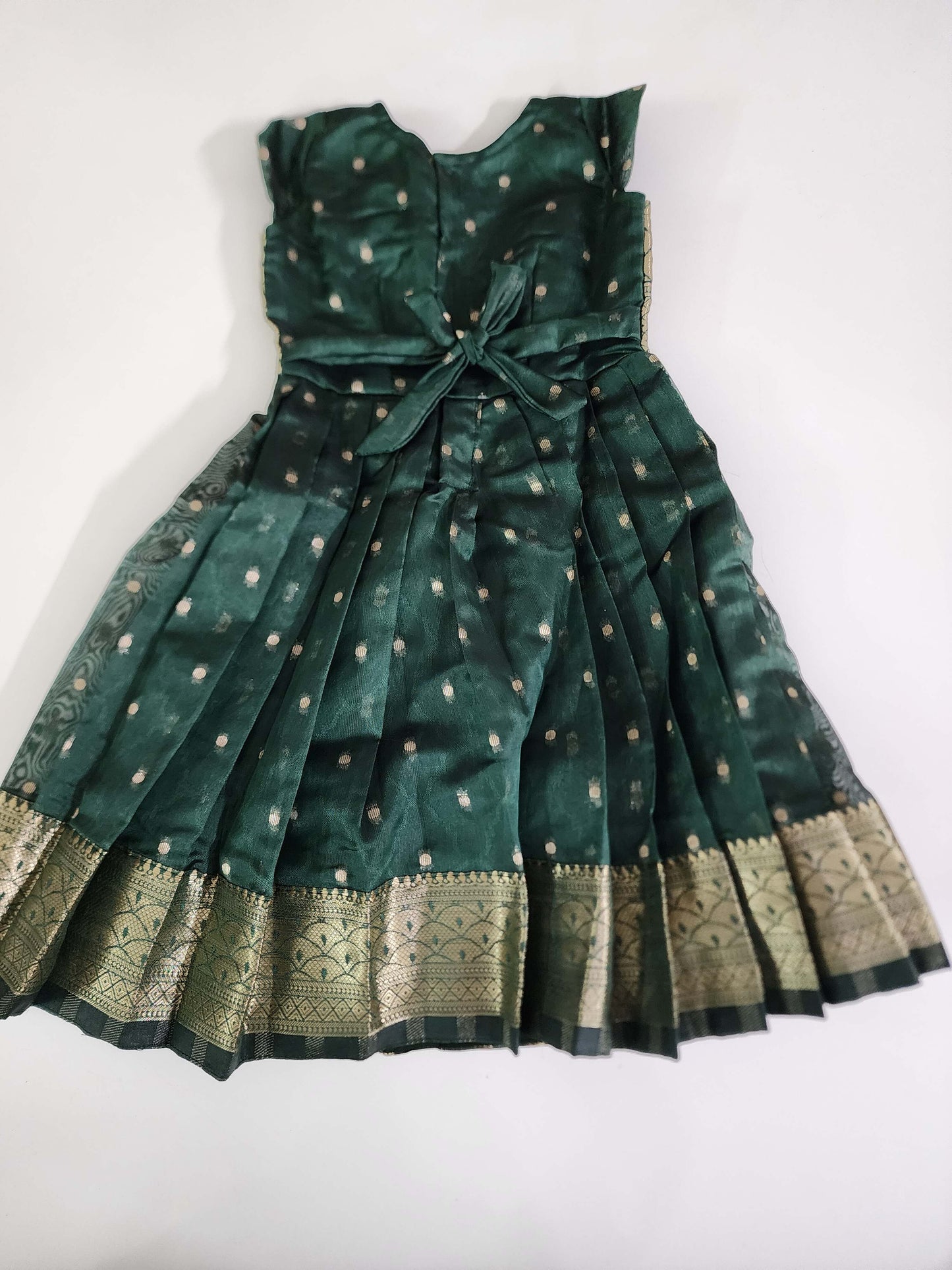 Bottle Green Organza Long Frock.