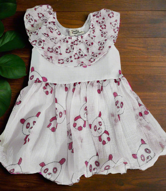 Pink Teddy Print Georgette Frock