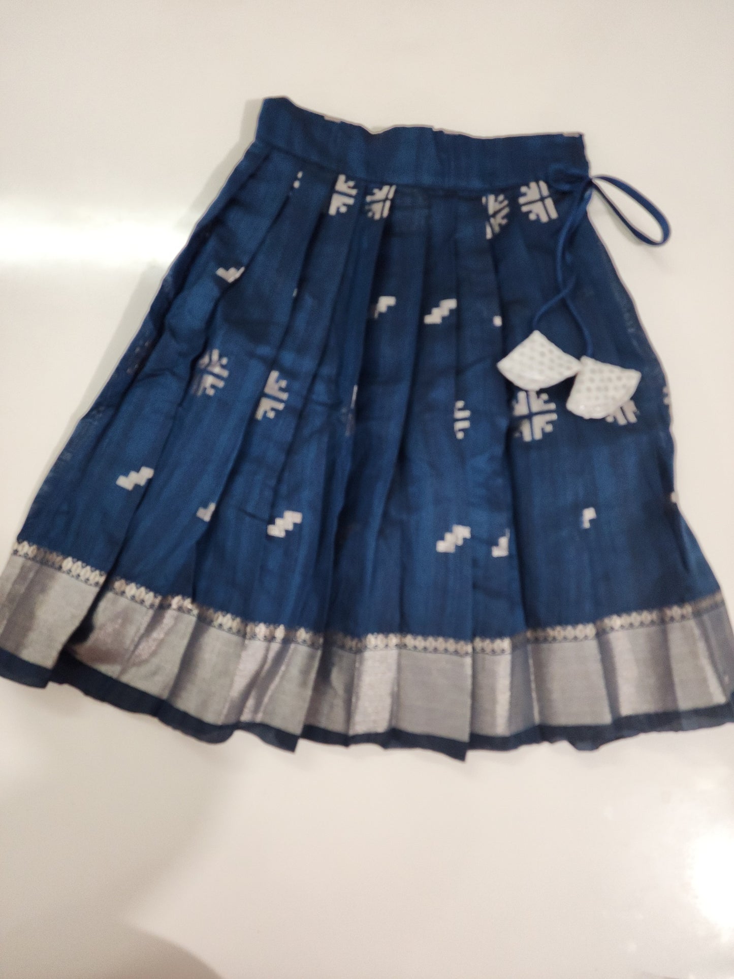 White and Blue Sequined Kid's Lehenga