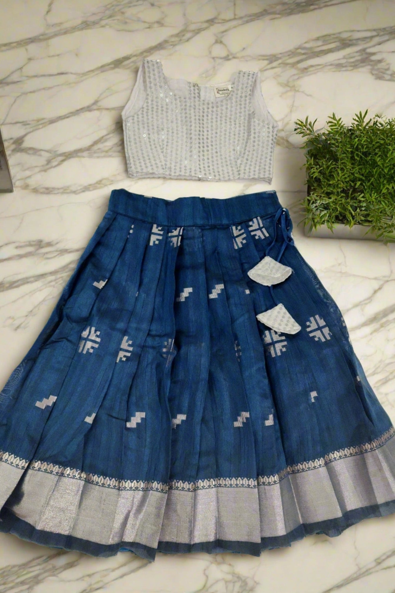 blue chanderi lehenga