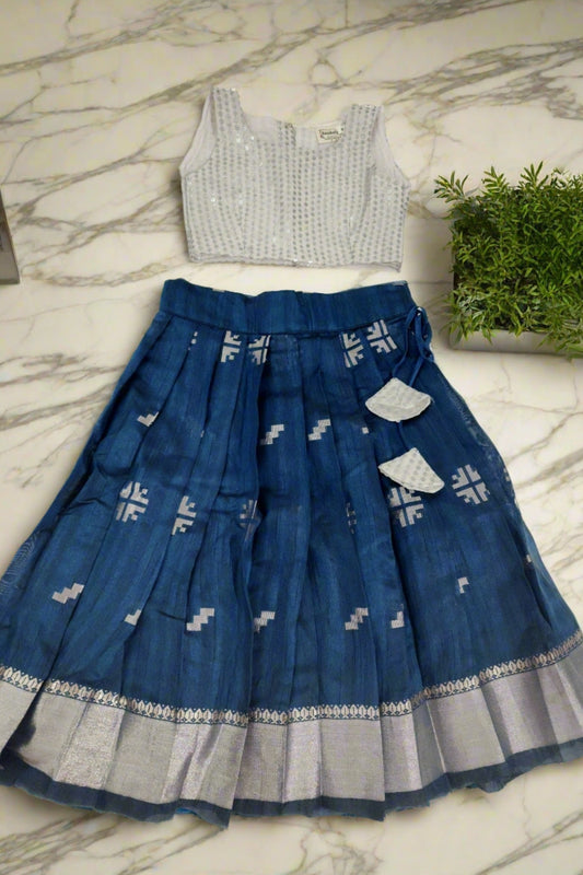 blue chanderi lehenga
