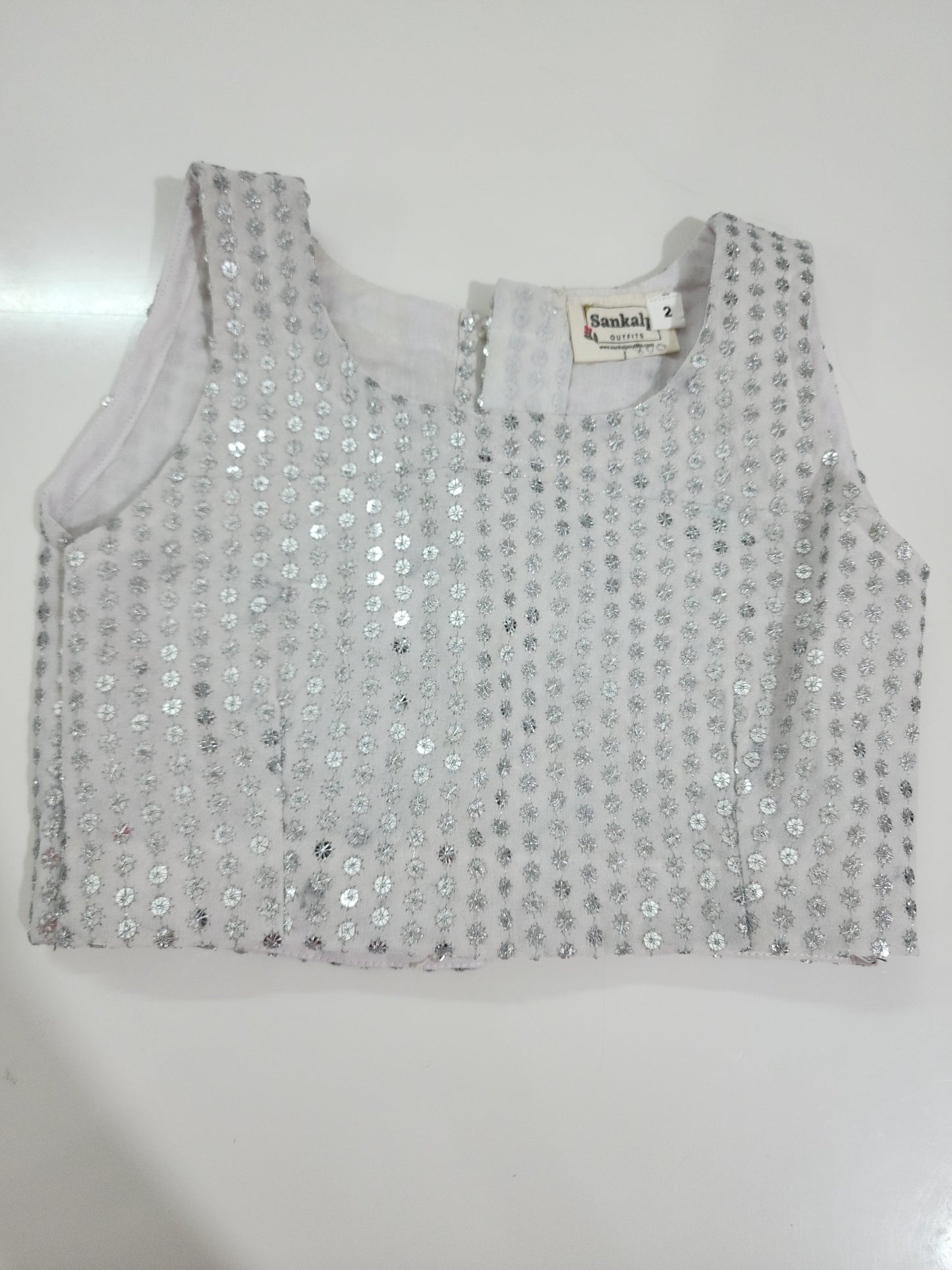 White and Blue Sequined Kid's Lehenga