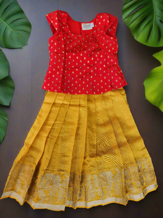 Chanderi Lehenga Red Banarasi Crop Top