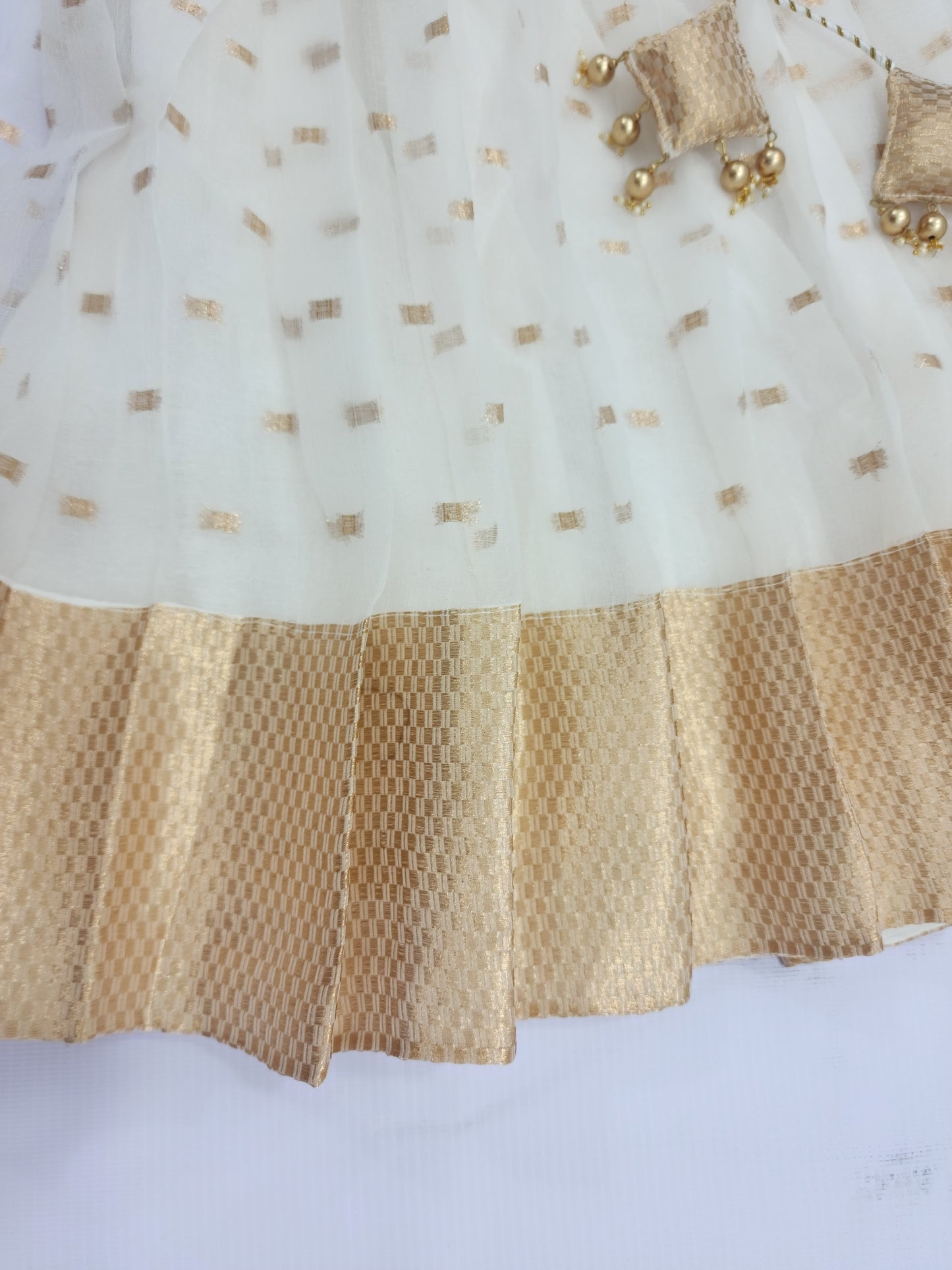 White and Coffee lehenga set for kids