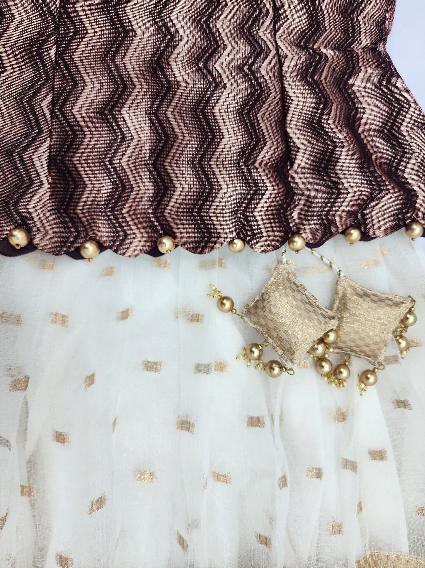 White and Coffee lehenga set for kids