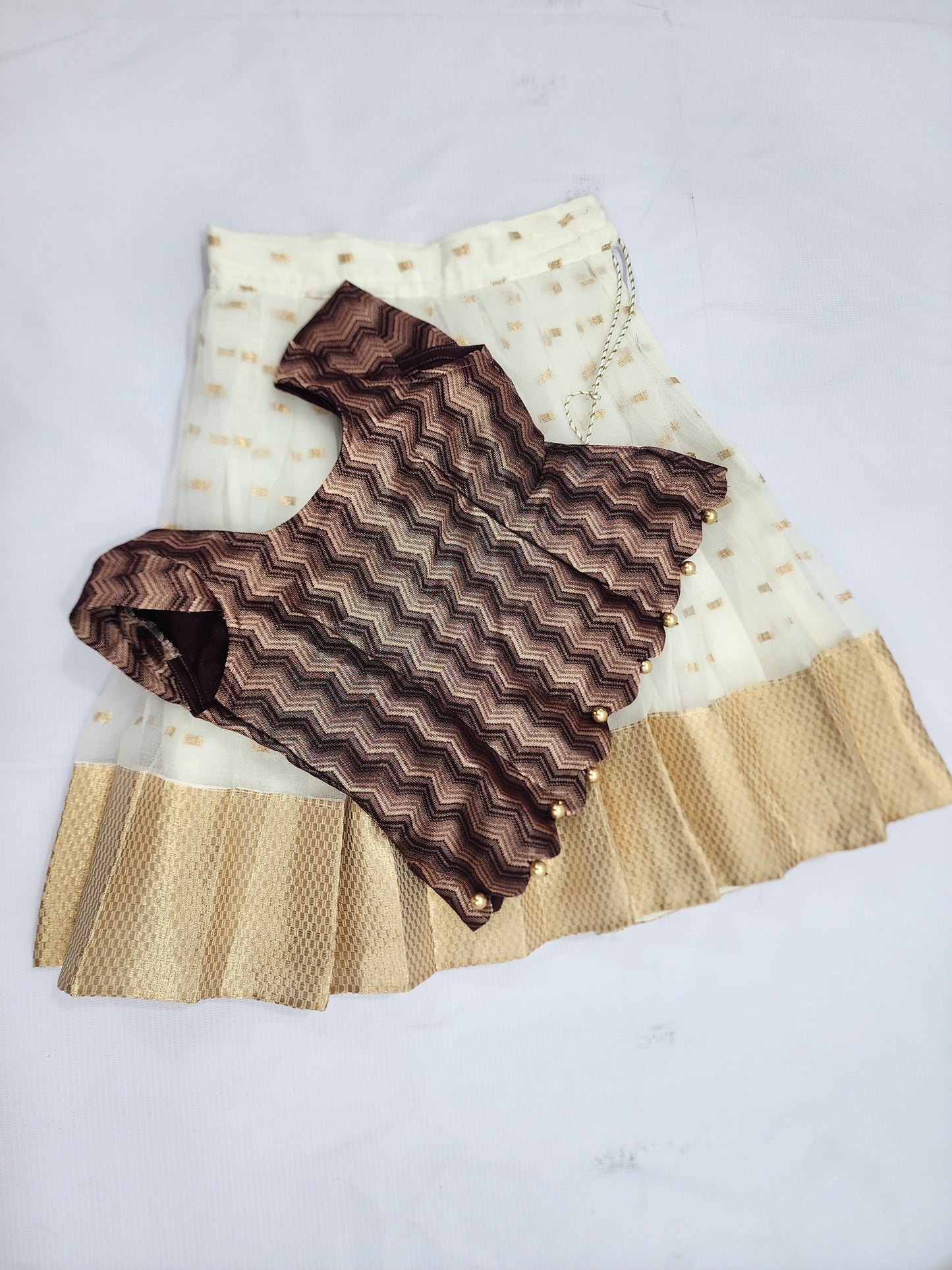 White and Coffee lehenga set for kids