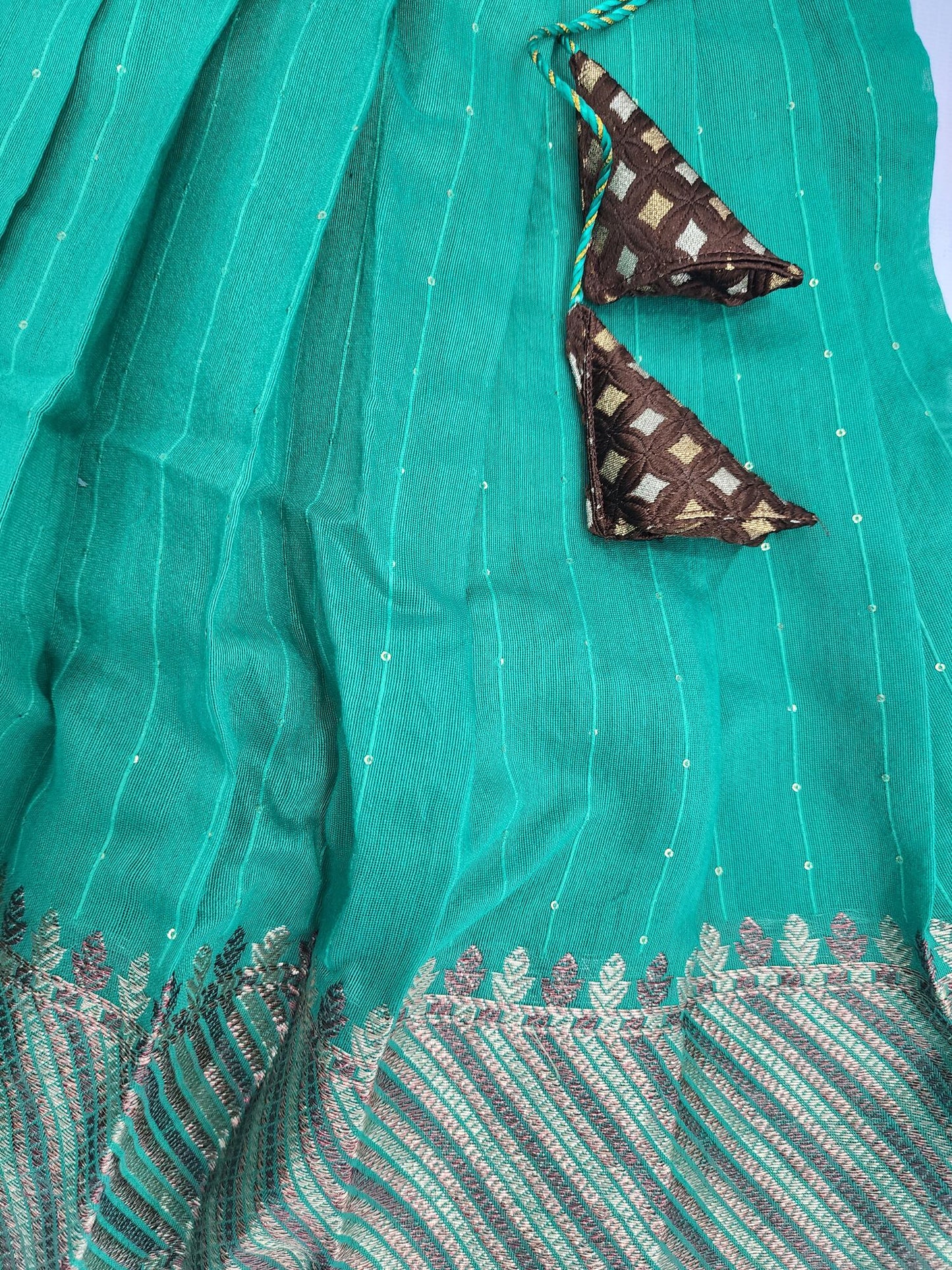 Chanderi Green & Coffee Shirred Crop top