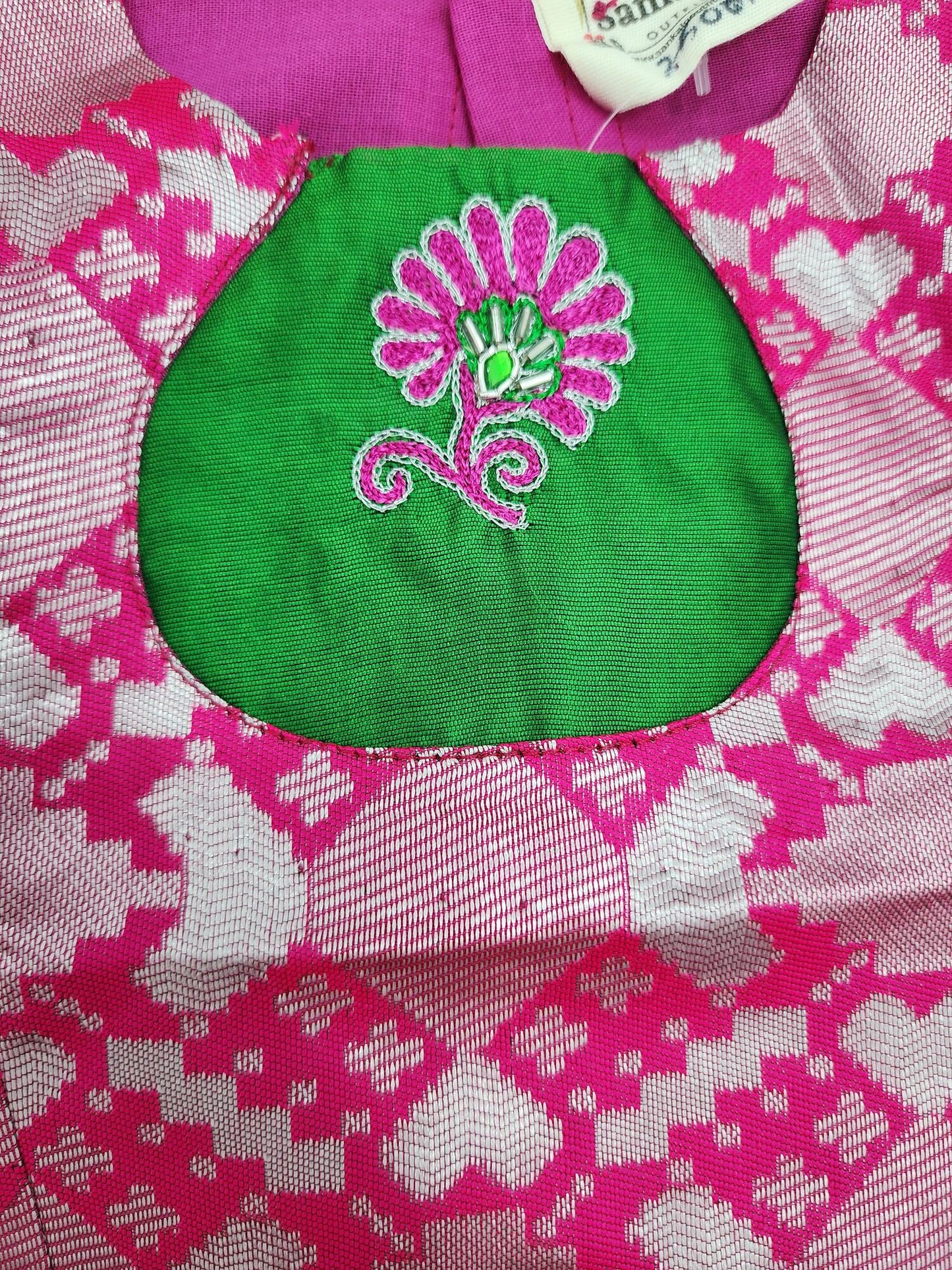 Banaras Lehenga set Green & Pink
