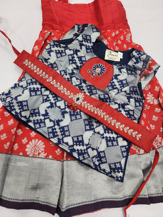 Banaras Dark Orange Blue Lehenga Set