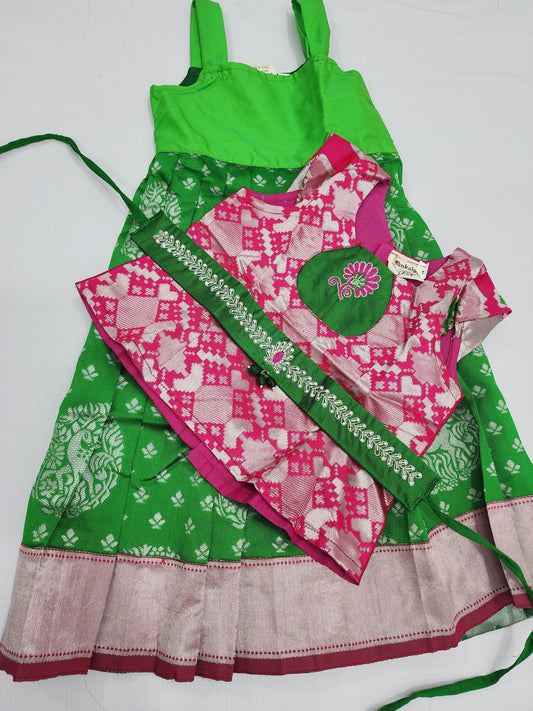 Banaras Parrot Green Pink Lehenga set
