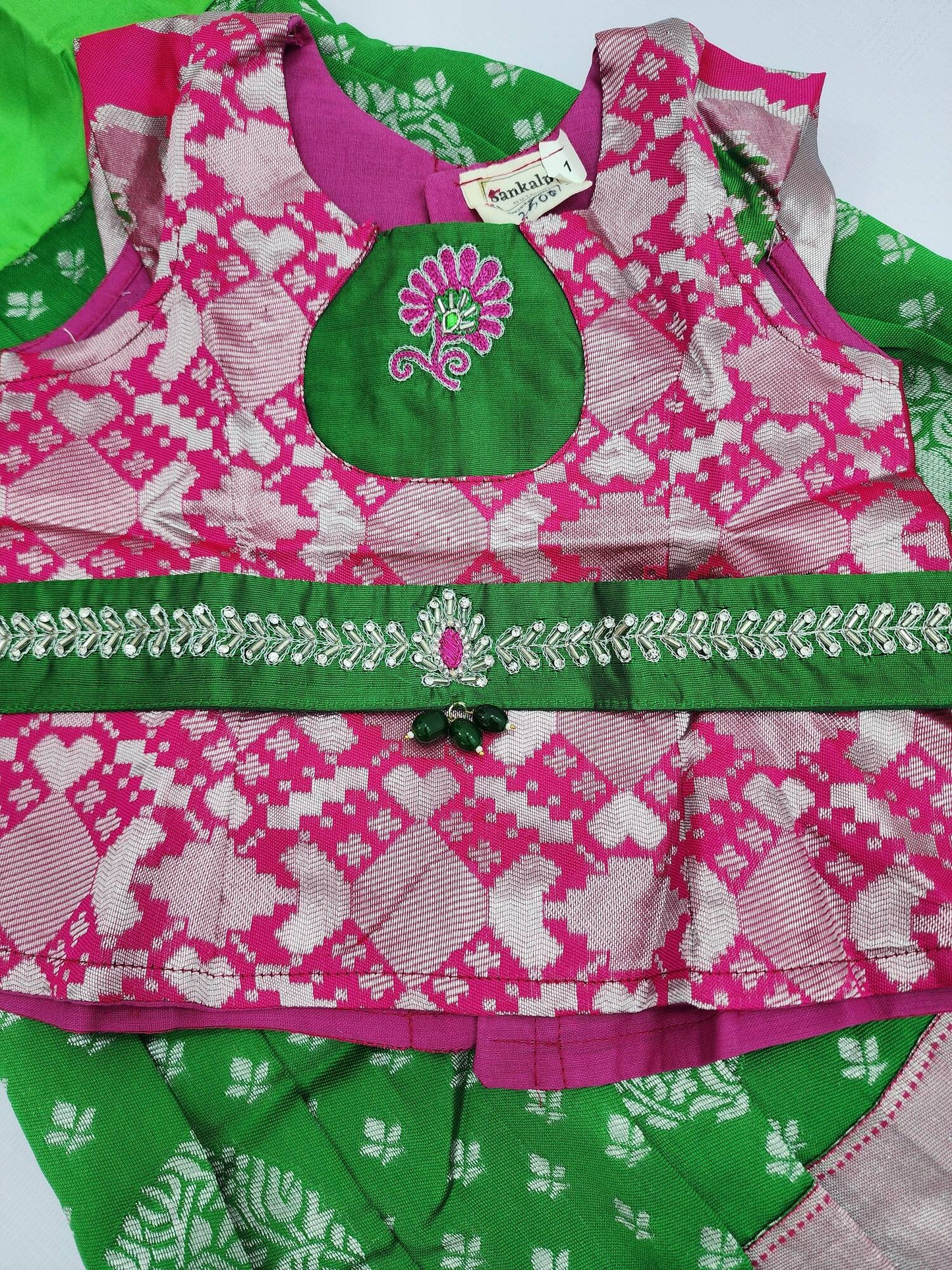 Banaras Lehenga set Green & Pink