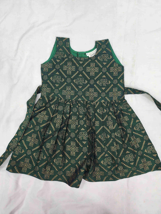 Green Rangoli Gold Kids Frock1