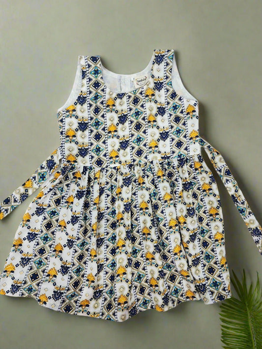 FloralDelight Blue White Frock