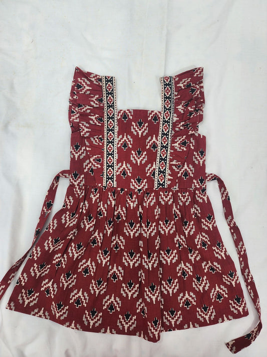 Ikat Print Kalamkari Brick color Frock