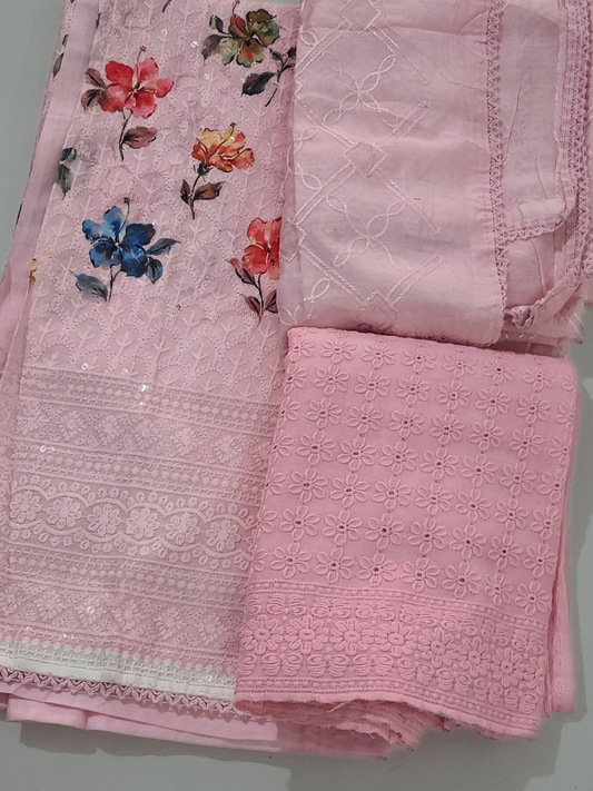 Chikankari Dress Material Cotton Pastel Pink