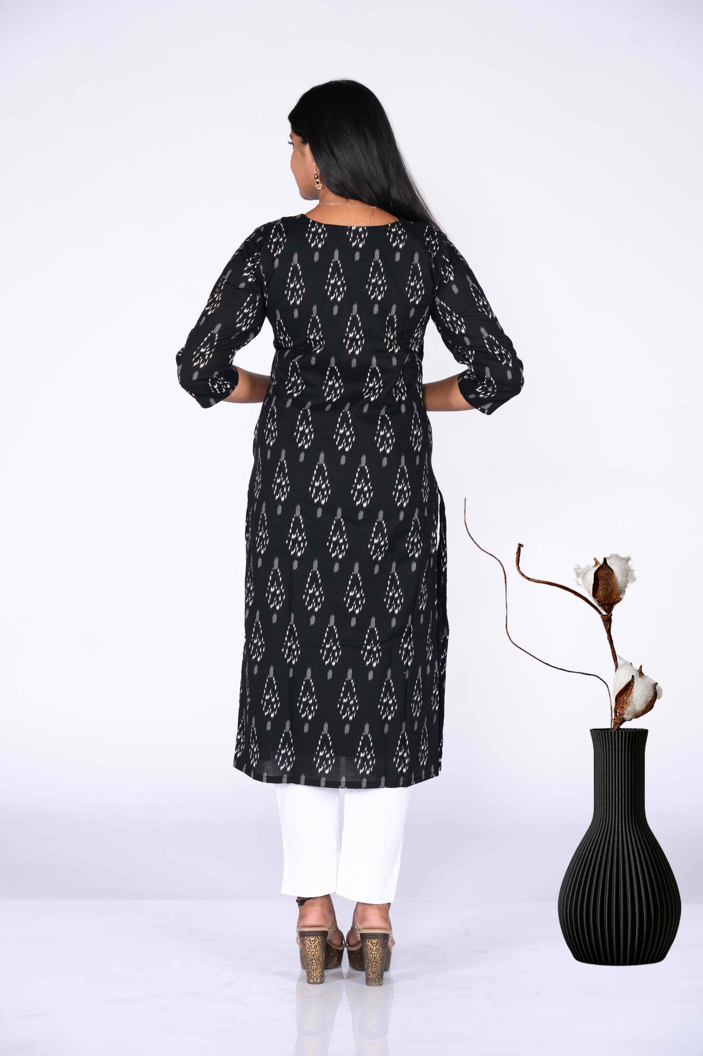 Black Ikkat Print Kurti