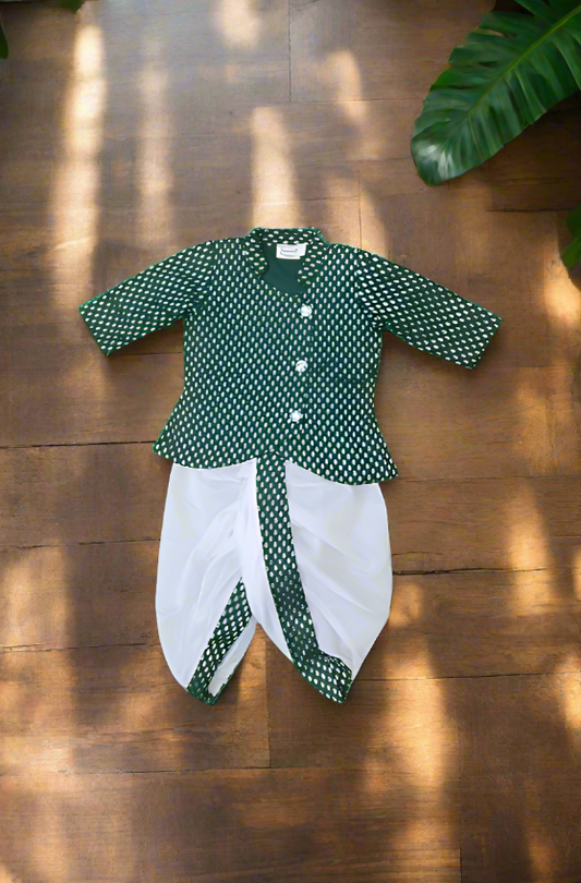 Bottle Green Banaras Kurta Dhoti