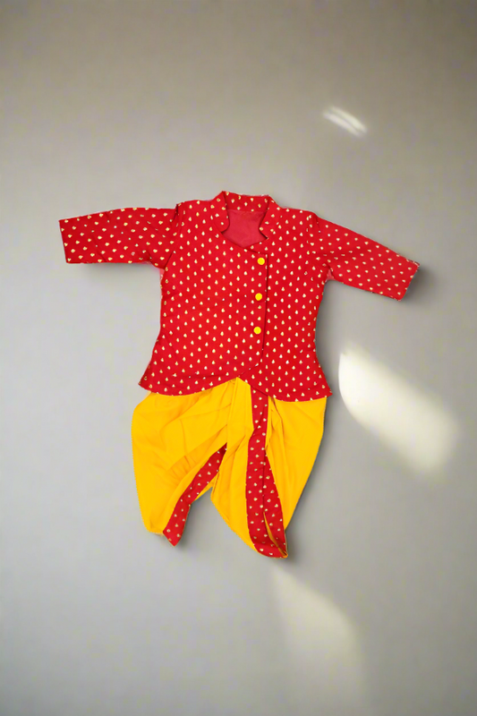 Red Yellow Banaras Kurta Dhoti