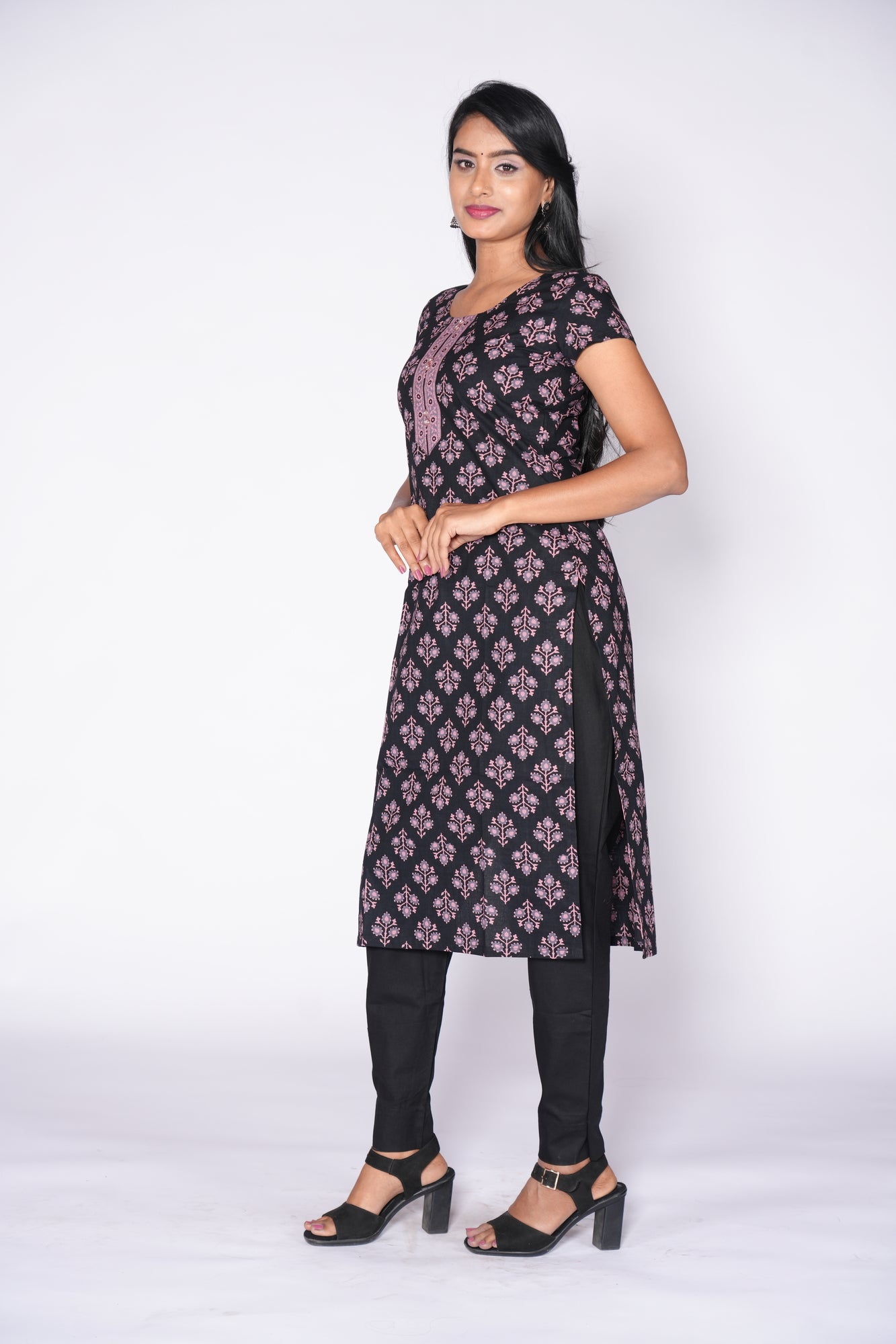 Black and Lavender Cotton Kurti