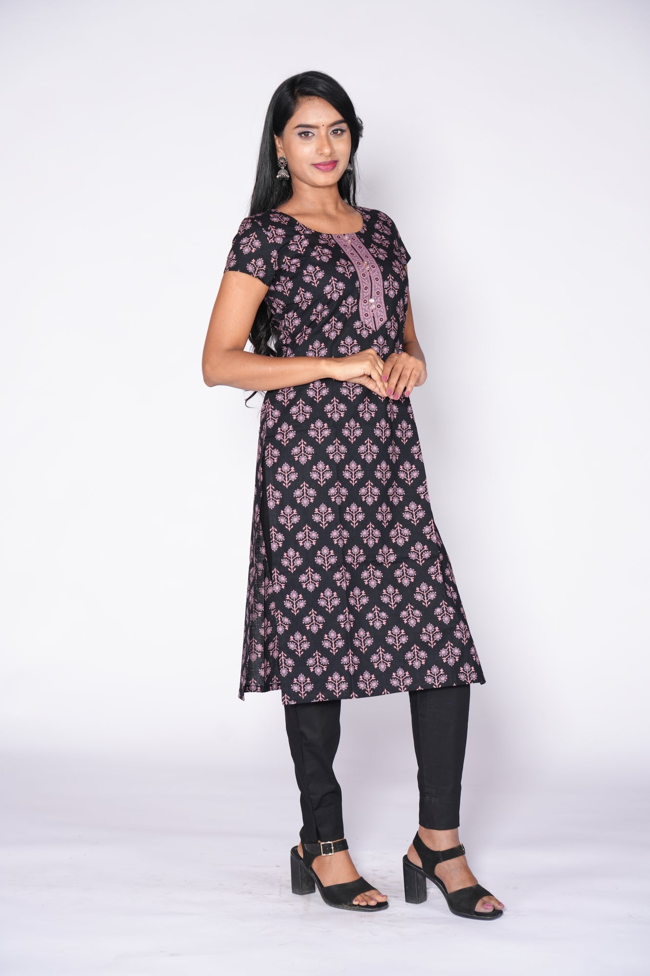 Black and Lavender Cotton Kurti