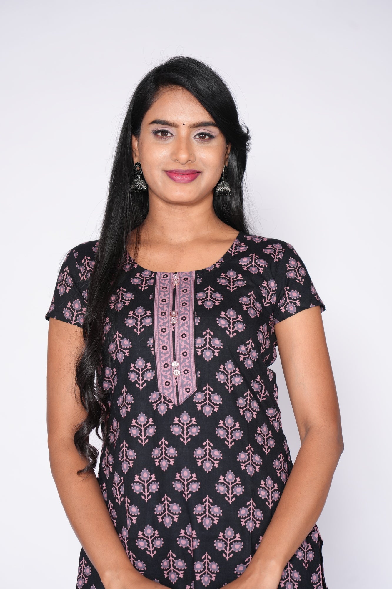 Black and Lavender Cotton Kurti