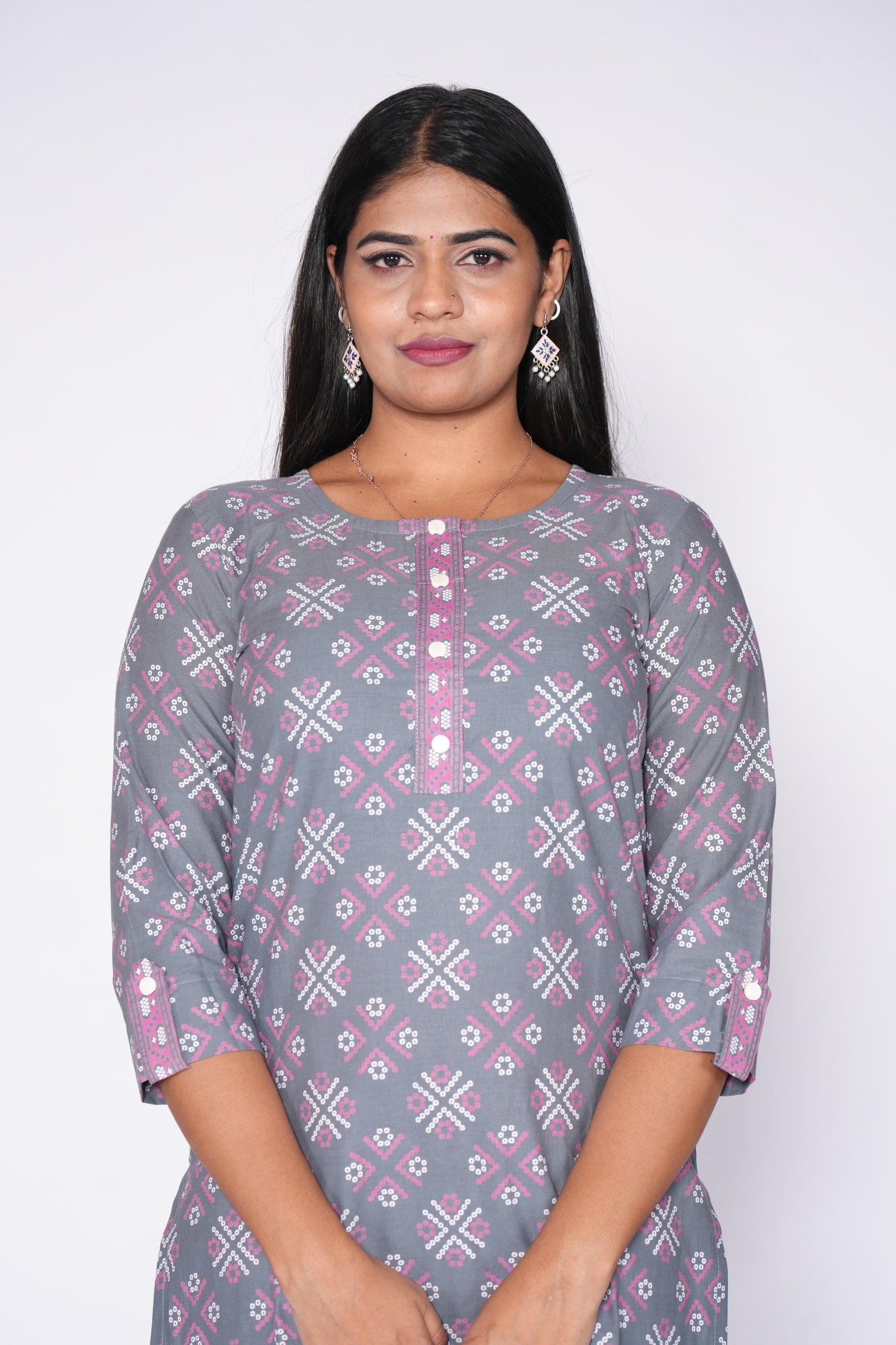 Graceful Grey Dots: Cotton Kurti