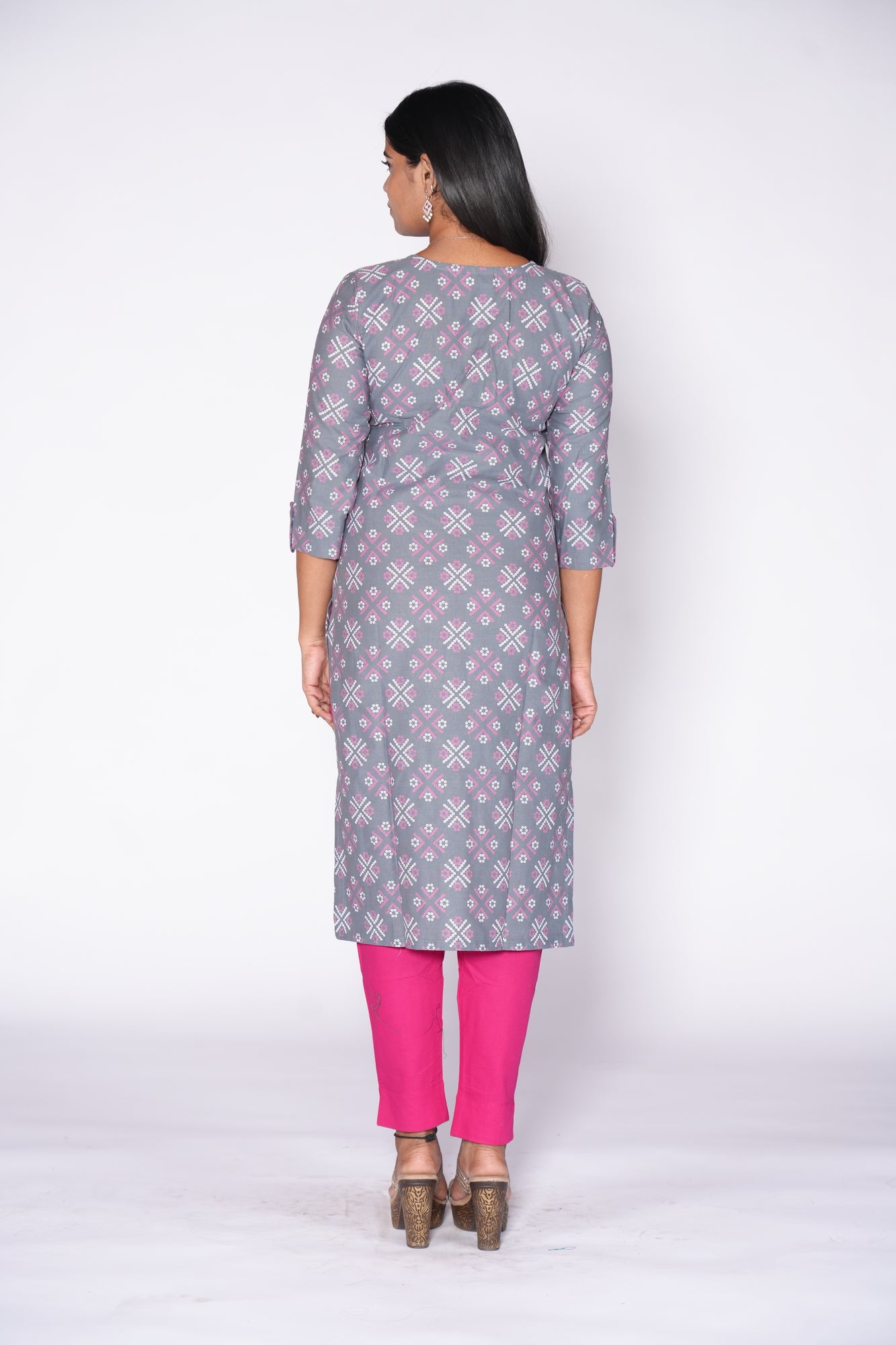 Graceful Grey Dots: Cotton Kurti